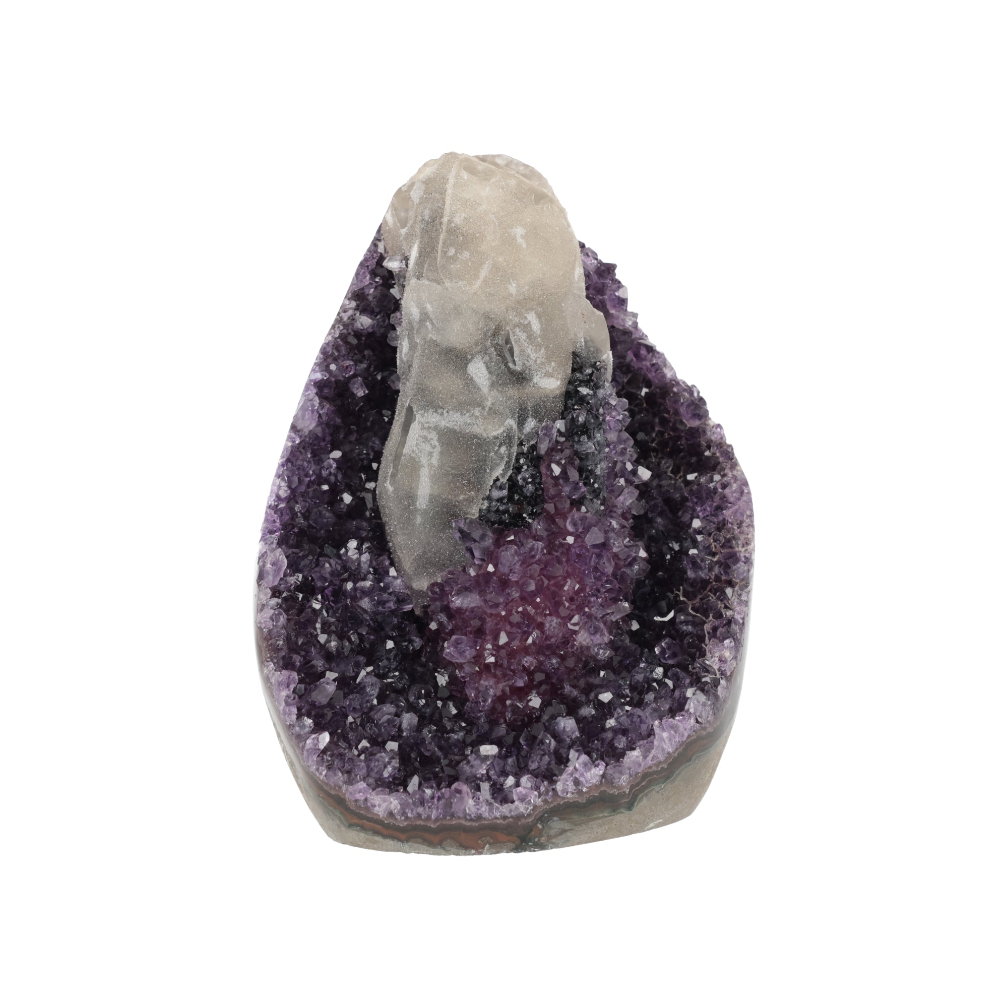 Amethyst-Druse „Kristallthron“ – Amethyst mit imposantem Calcit-Kristall  (#422)