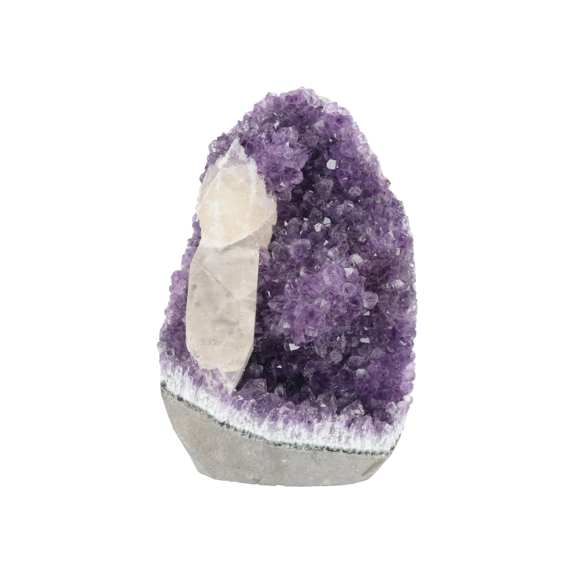 Amethyst-Druse mit Calcit-Spitze „Kristallwächter“ (#418)