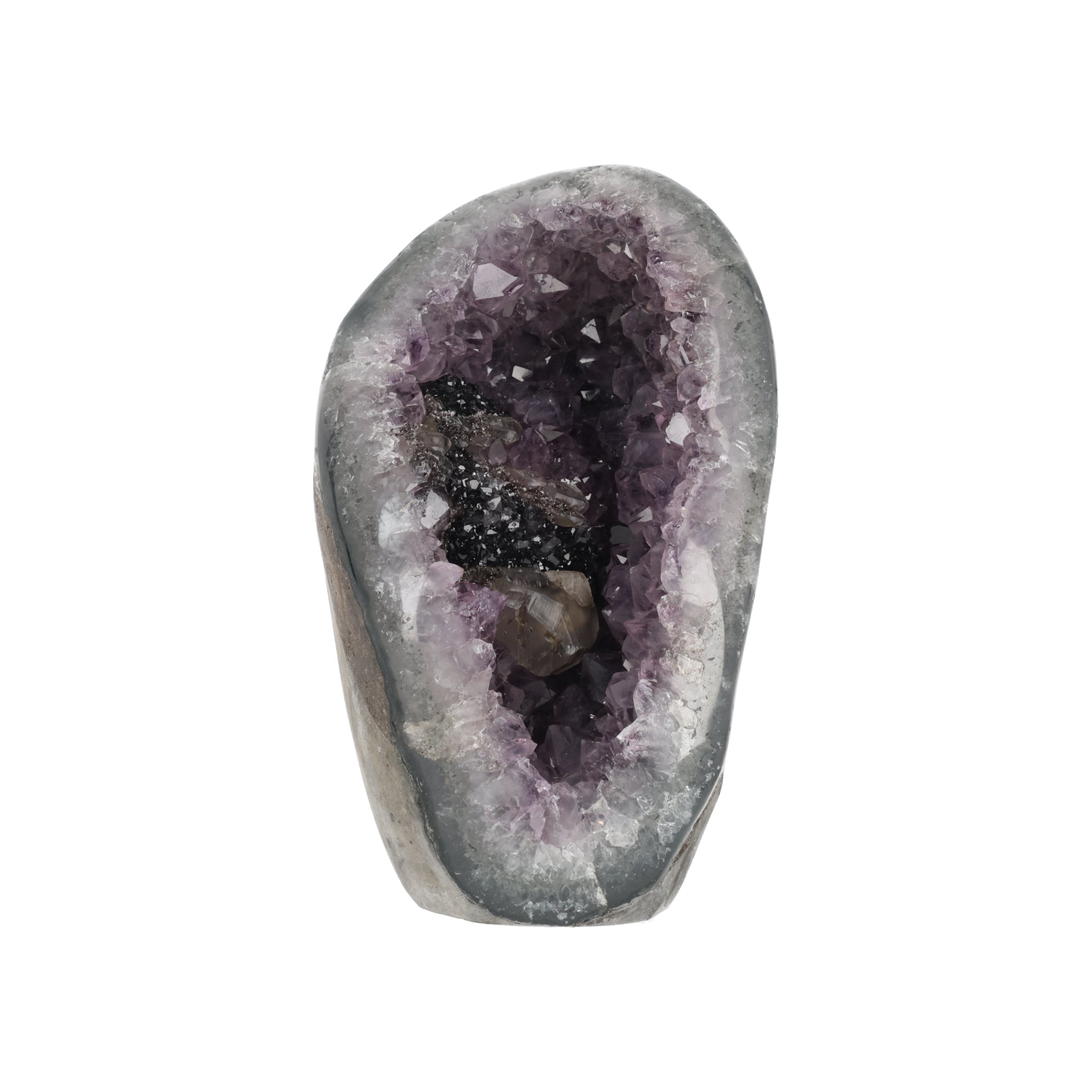 Amethyst-Druse „Kristallportal“ – Natürliche Amethystgeode mit Calcit  (#419)