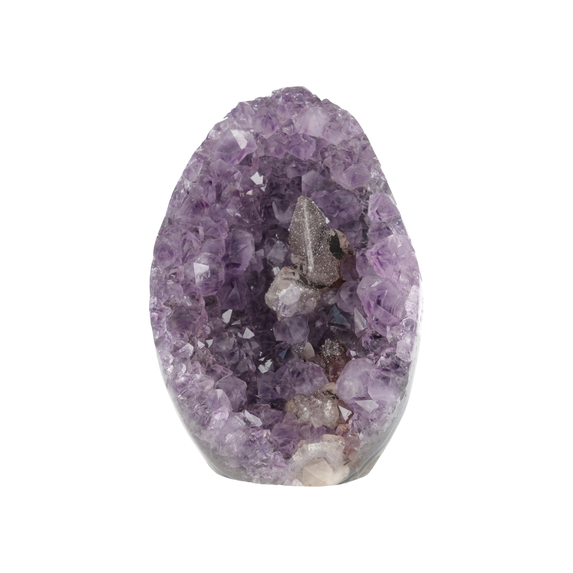 „Die Amethystkrone von Valoria“ – Amethyst-Druse mit Calcit und schwarzem Turmalin aus Uruguay (#506)