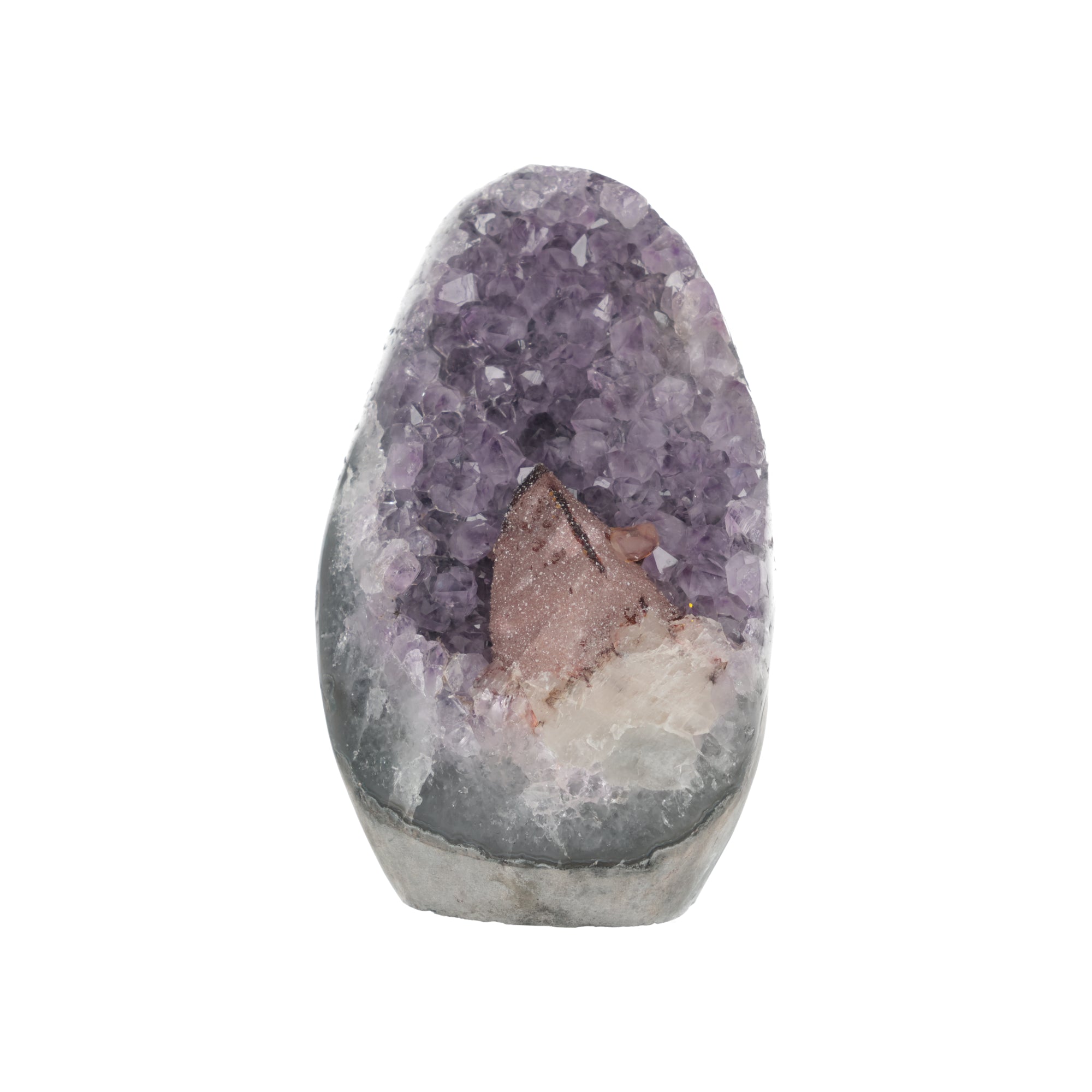 „Die Lavendelgrotte von Elyndra“ – Amethyst-Druse mit Calcit und schwarzem Turmalin aus Uruguay (#504)