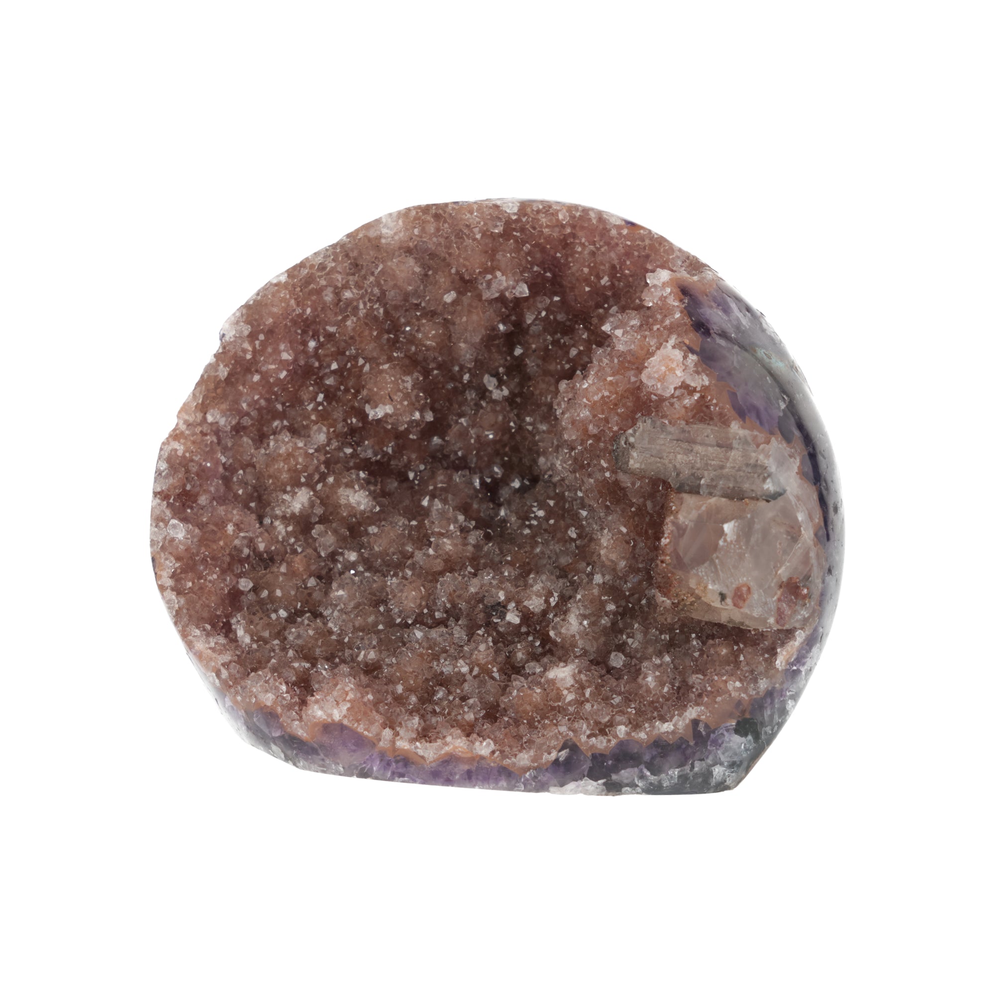 Außergewöhnliche Amethyst-Druse aus Uruguay mit Calcit und Quarz-Kristall (#510)