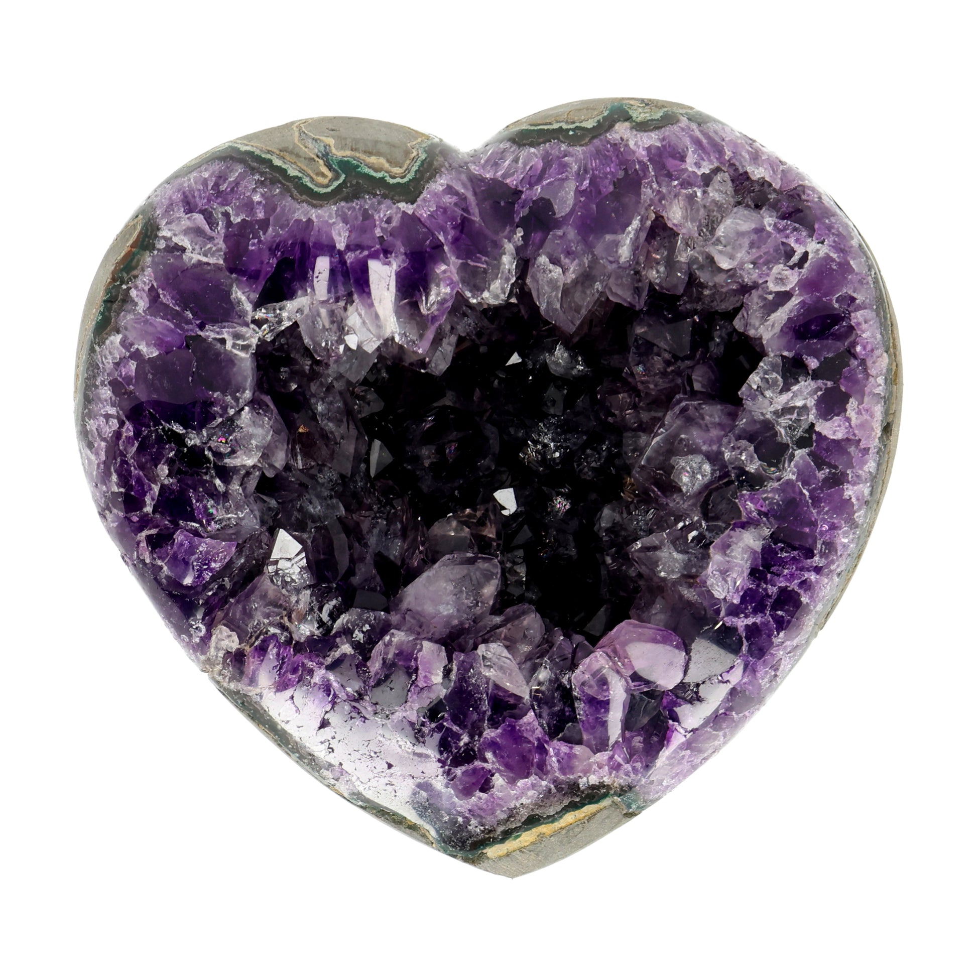 Poliertes Amethyst - Herz aus Uruguay mit natürlicher Kristalldruse