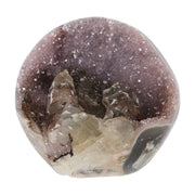 Amethyst mit Calcit aus Uruguay, Amethystkristalle mit hellen Calcitformationen, natürlich gewachsenes Mineralunikat.