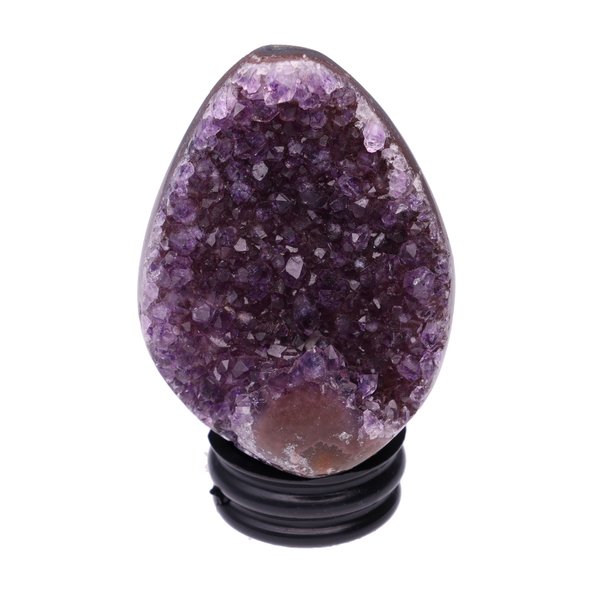 Kleines Amethyst Rainbow Ei mit natürlicher Druzy- Kristalloberfläche und Farbspiel aus Violett, Purpur und warmen Naturtönen.