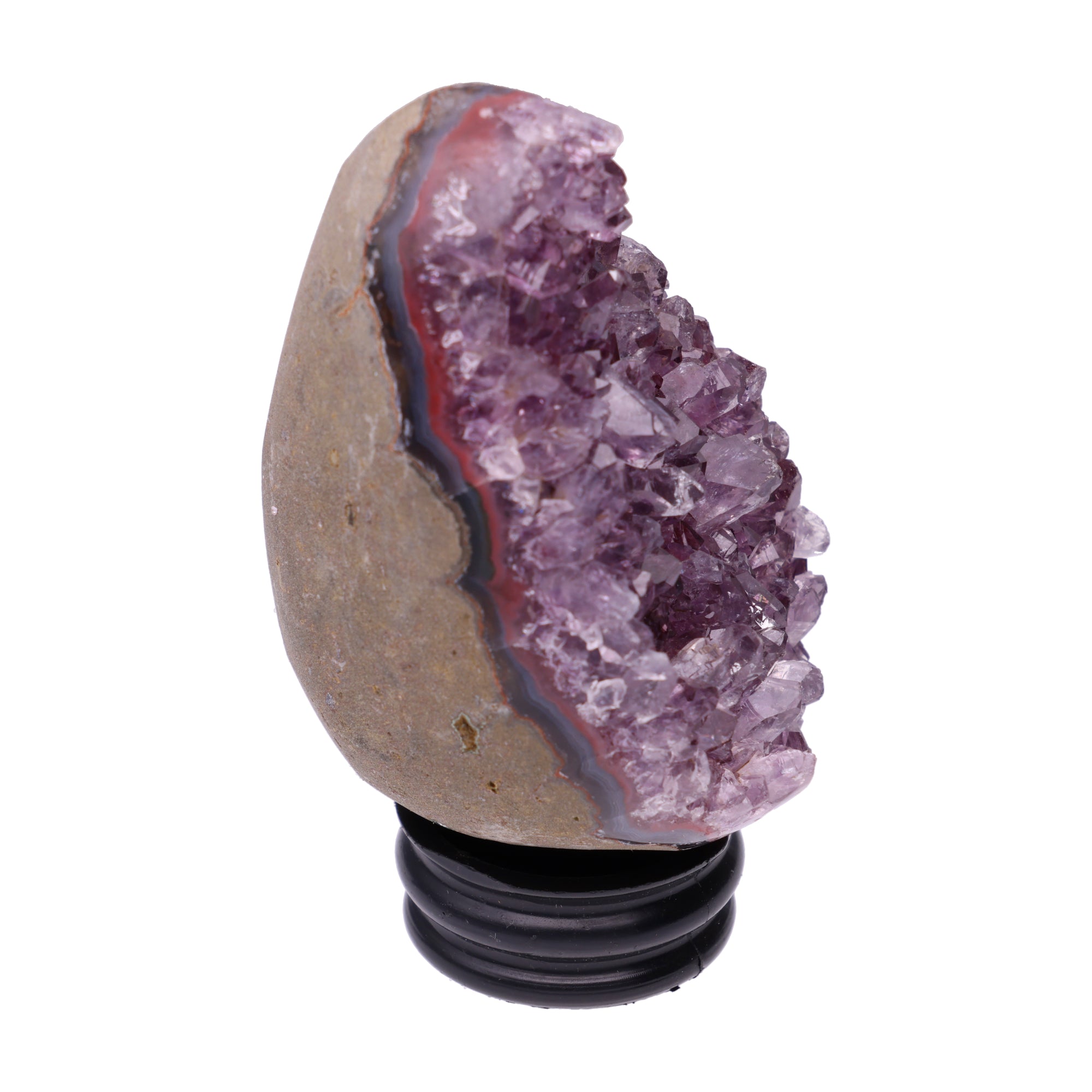 Kleines Amethyst Rainbow Ei mit natürlicher Druzy- Kristalloberfläche und Farbspiel aus Violett, Purpur und warmen Naturtönen.
