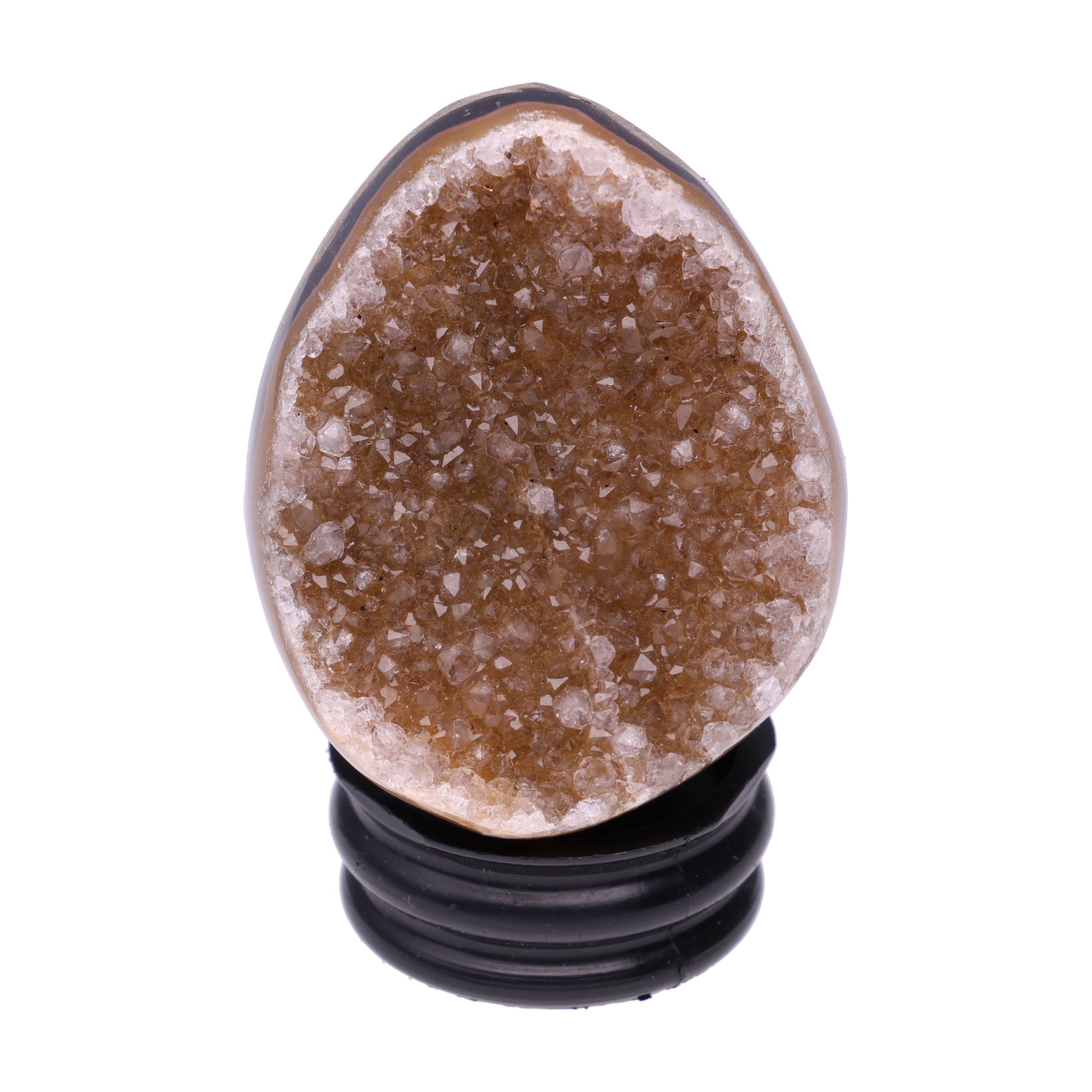 Kleines Amethyst Rainbow Ei mit natürlicher Druzy- Kristalloberfläche und Farbspiel aus Violett, Purpur und warmen Naturtönen.