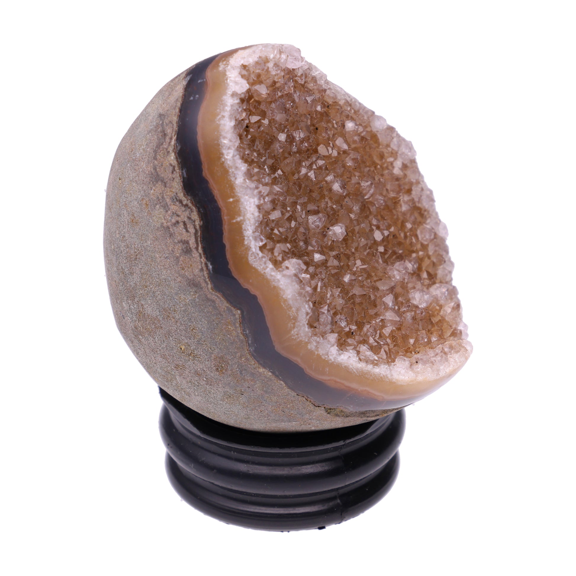 Kleines Amethyst Rainbow Ei mit natürlicher Druzy- Kristalloberfläche und Farbspiel aus Violett, Purpur und warmen Naturtönen.