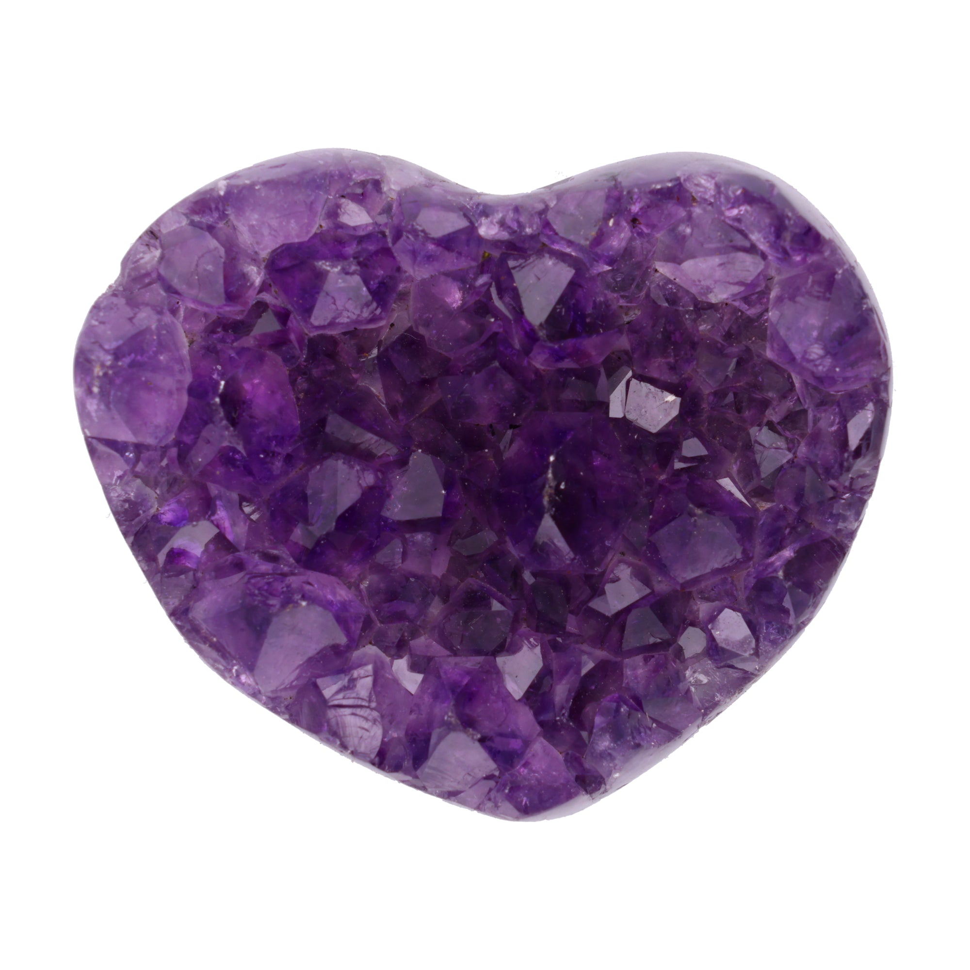 Kleines Amethyst Rainbow Herz mit natürlicher Druzy-Kristalloberfläche und Farbspiel aus Violett, Purpur und warmen Naturtönen.