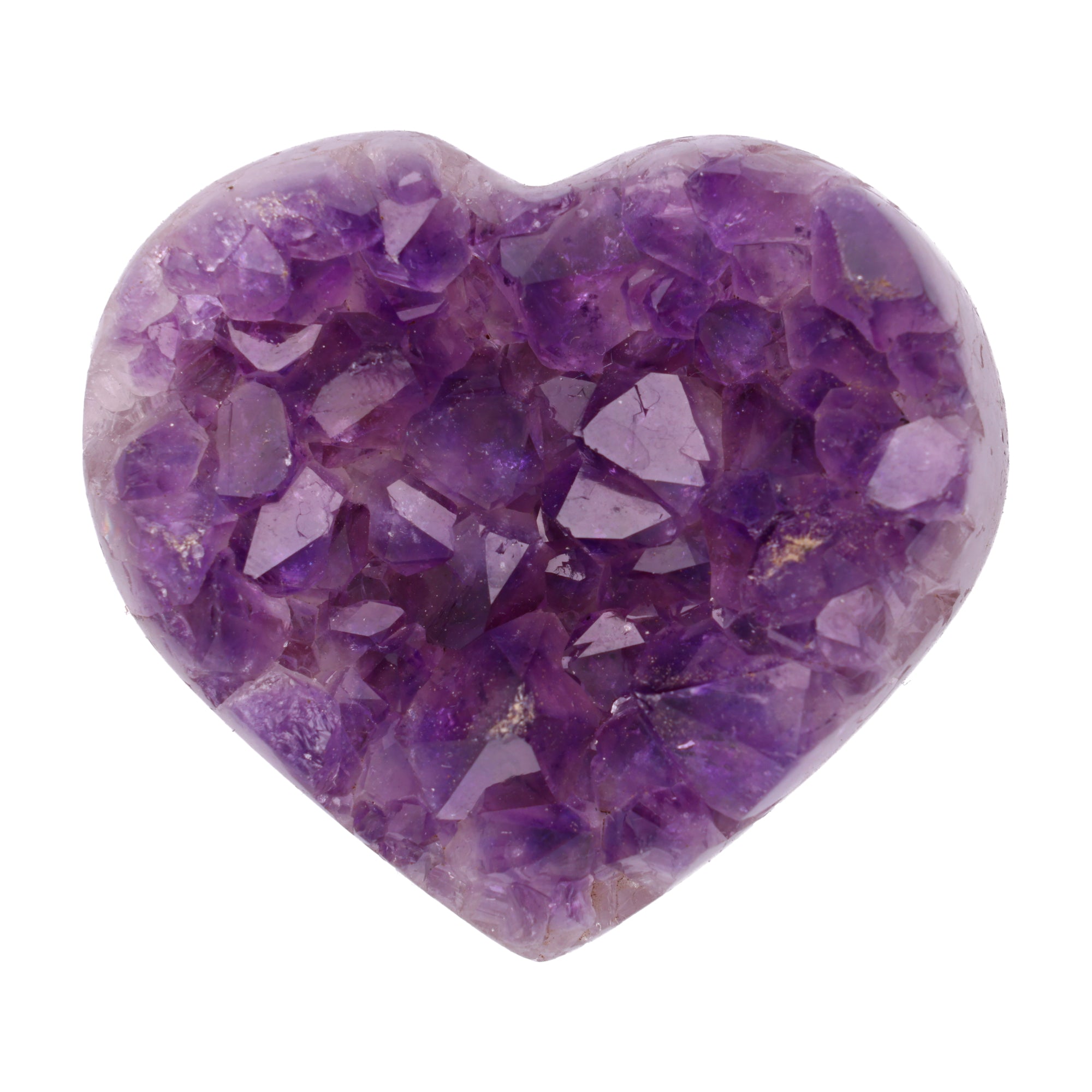 Kleines Amethyst Rainbow Herz mit natürlicher Druzy-Kristalloberfläche und Farbspiel aus Violett, Purpur und warmen Naturtönen.
