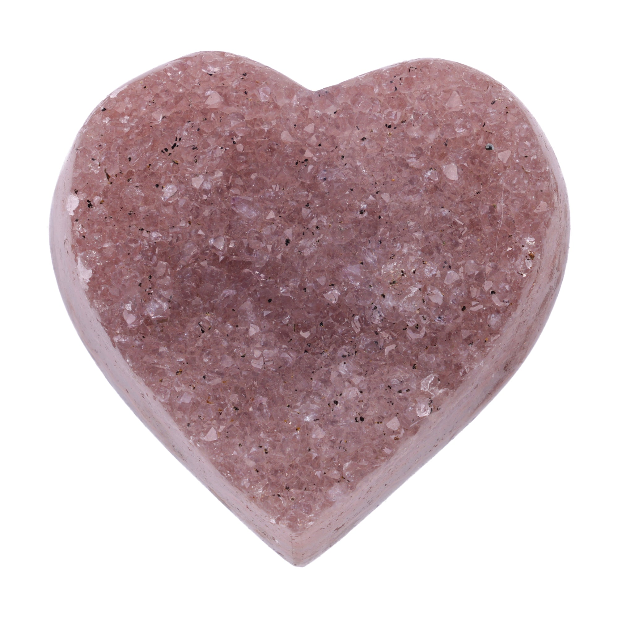 Kleines Amethyst Rainbow Herz mit natürlicher Druzy-Kristalloberfläche und Farbspiel aus Violett, Purpur und warmen Naturtönen.