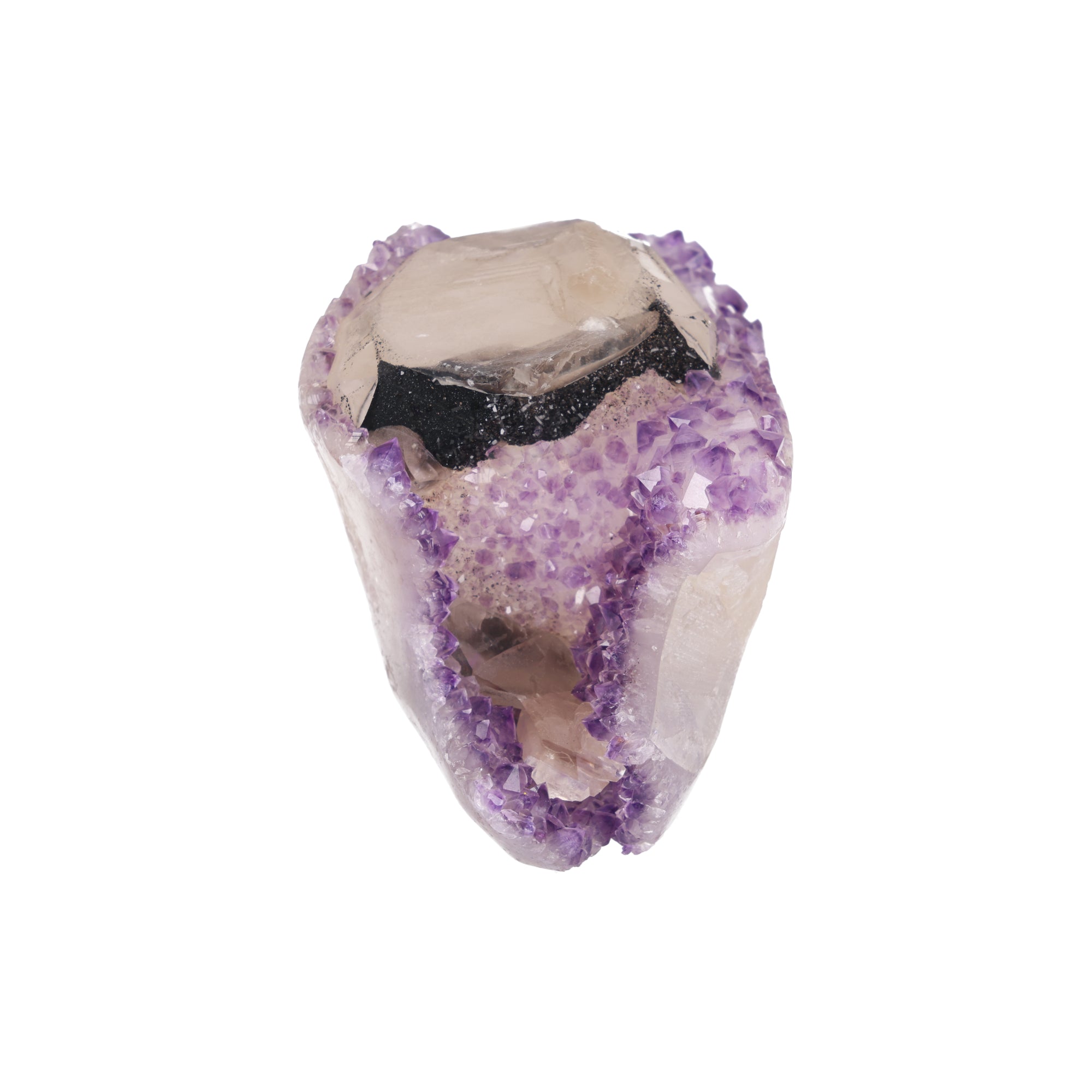 Midnight Crown ✦ Amethyst mit Calcit & Turmalin aus Uruguay | 2.849 g  (#809)