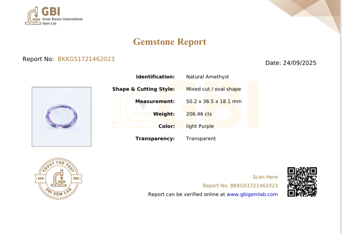 206,46 ct Amethyst „Rose de France“ - Gigant im Oval Mixed Cut - GBI Zertifikat