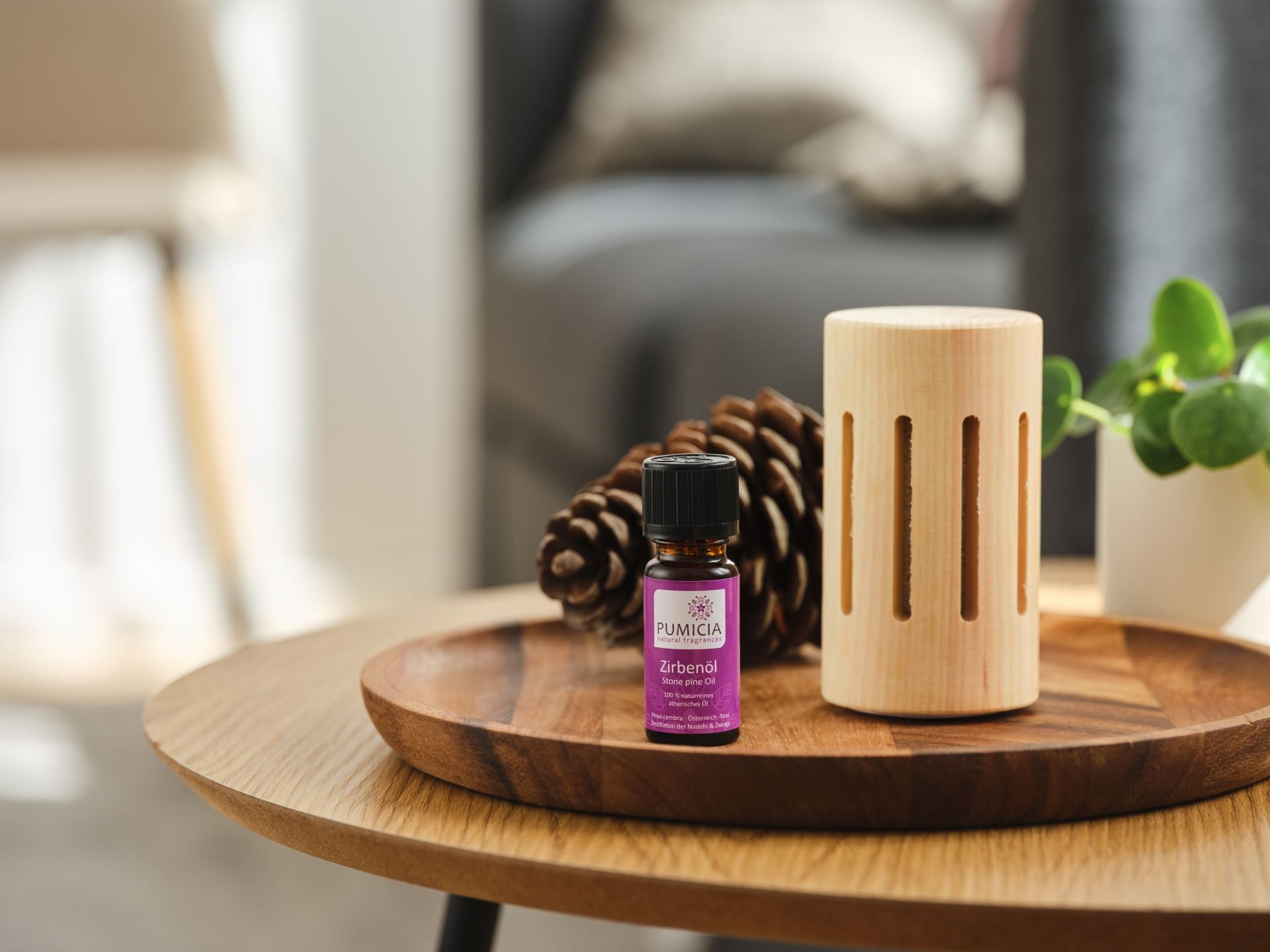 Zirbenholz Diffusor mit Bimsstein-Verdufter rund