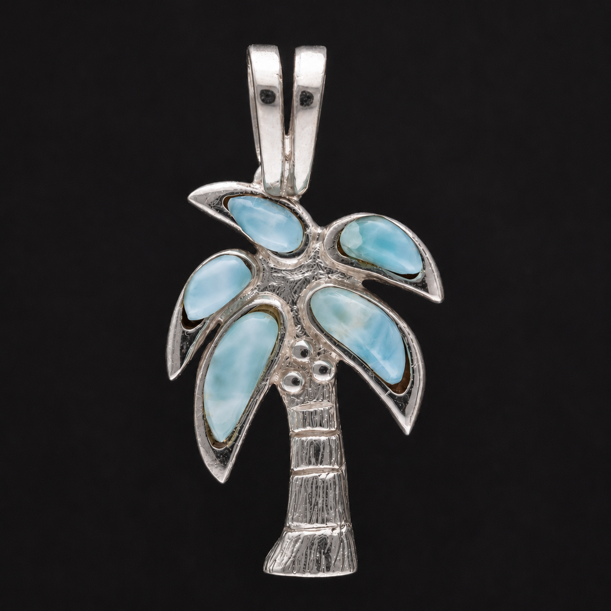 Handgefertigter Larimar Palme Anhänger aus 925 Sterling Silber | Unikat aus der Dominikanischen Republik (#742)