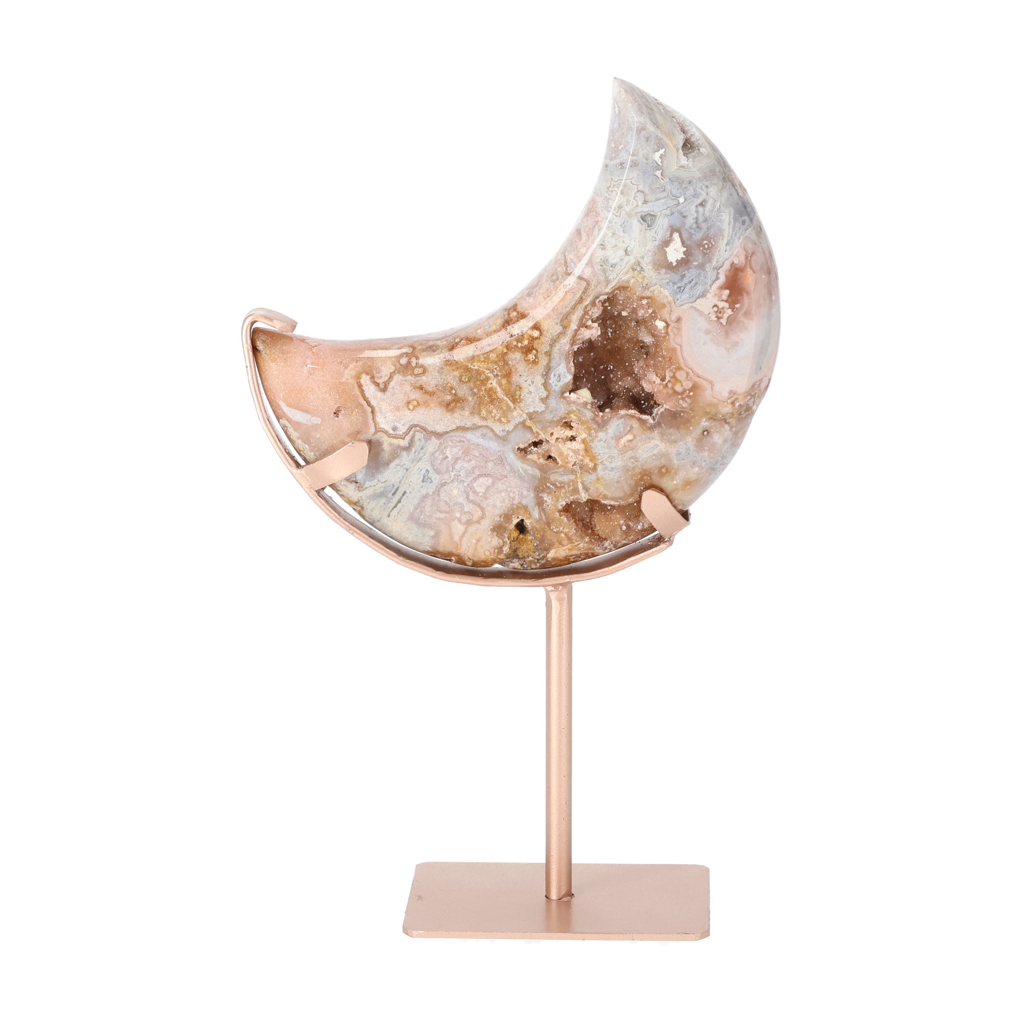 Pink Amethyst Mond mit Roségoldenenem Ständer