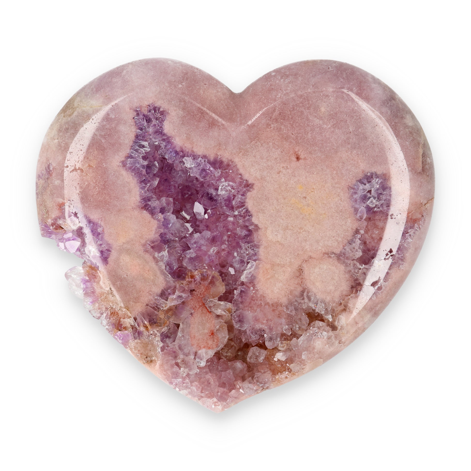 Pink Amethyst Herz Brasilien poliert offene Kristallstrukturen rosa beige