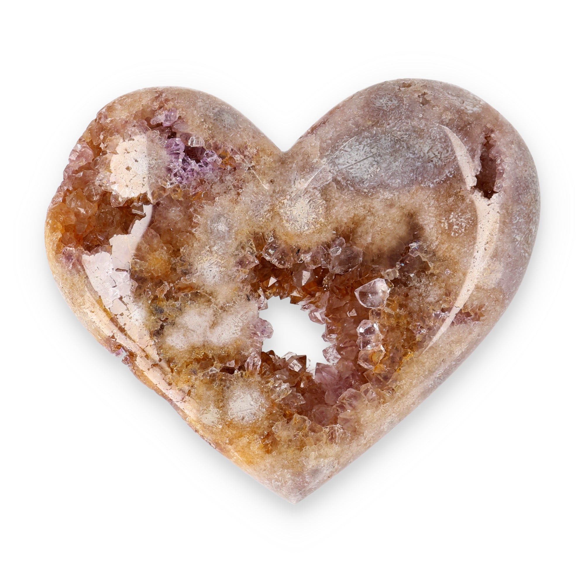 Pink Amethyst Herz Brasilien poliert offene Kristallstrukturen rosa beige