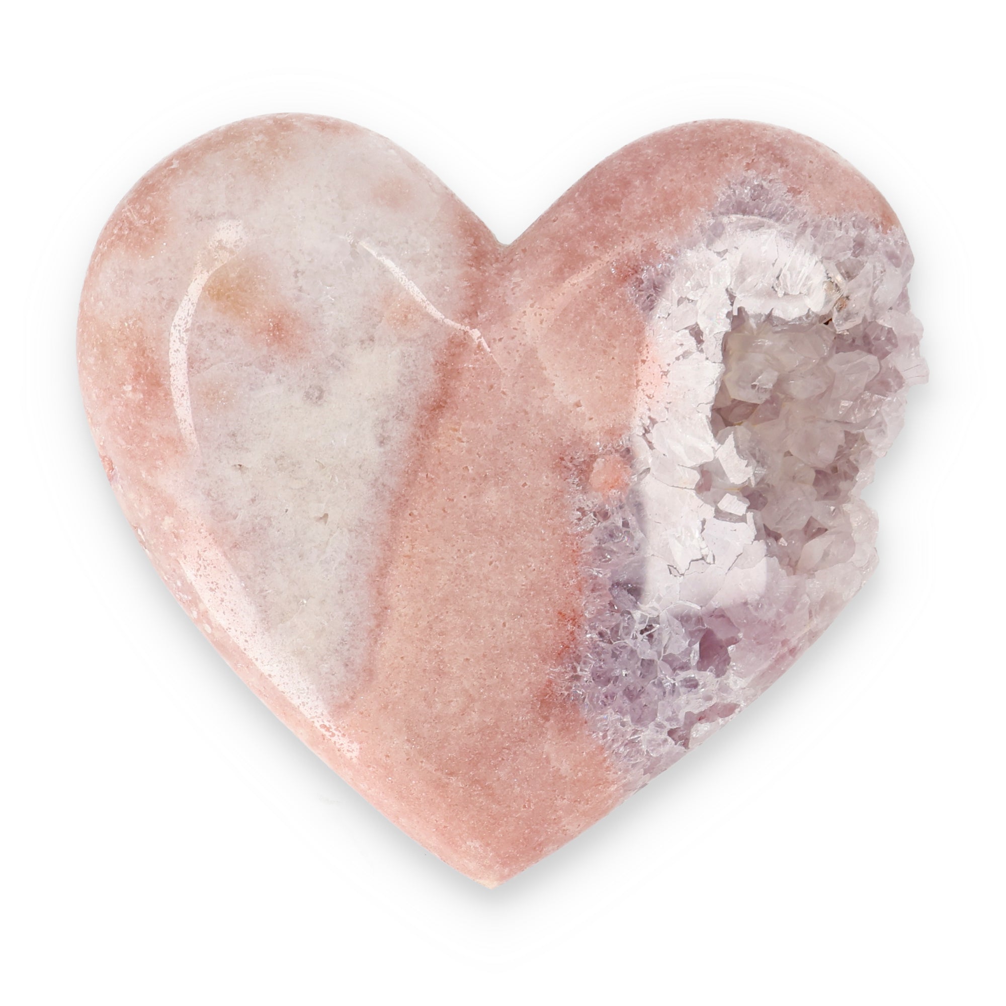 Pink Amethyst Herz Brasilien poliert offene Kristallstrukturen rosa beige
