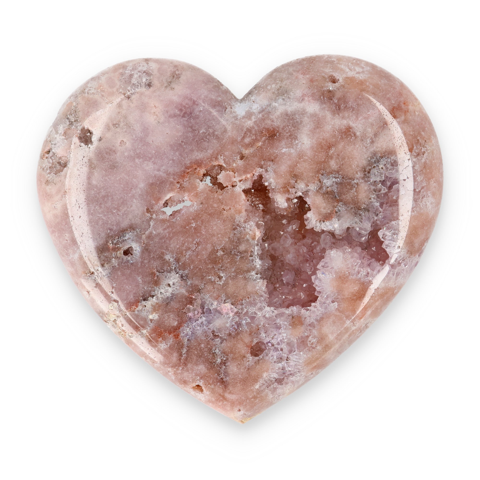 Pink Amethyst Herz Brasilien poliert offene Kristallstrukturen rosa beige