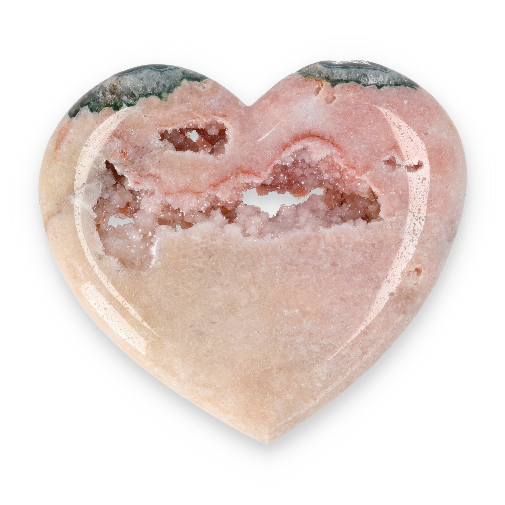 Pink Amethyst Herz Brasilien poliert offene Kristallstrukturen rosa beige