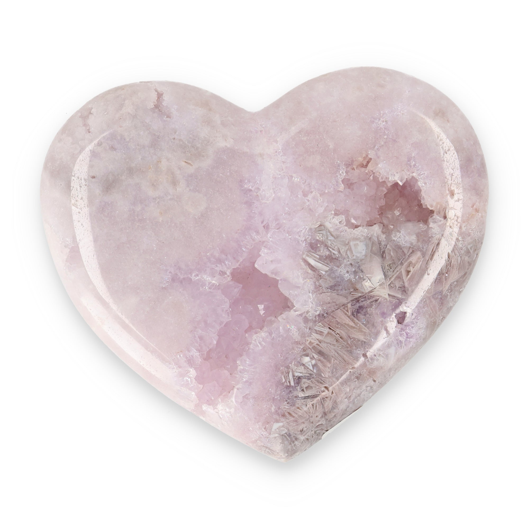 Pink Amethyst Herz Brasilien poliert offene Kristallstrukturen rosa beige