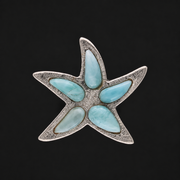 Handgefertigter Larimar Seestern Anhänger aus 925 Sterling Silber | Unikat aus der Dominikanischen Republik (#733)