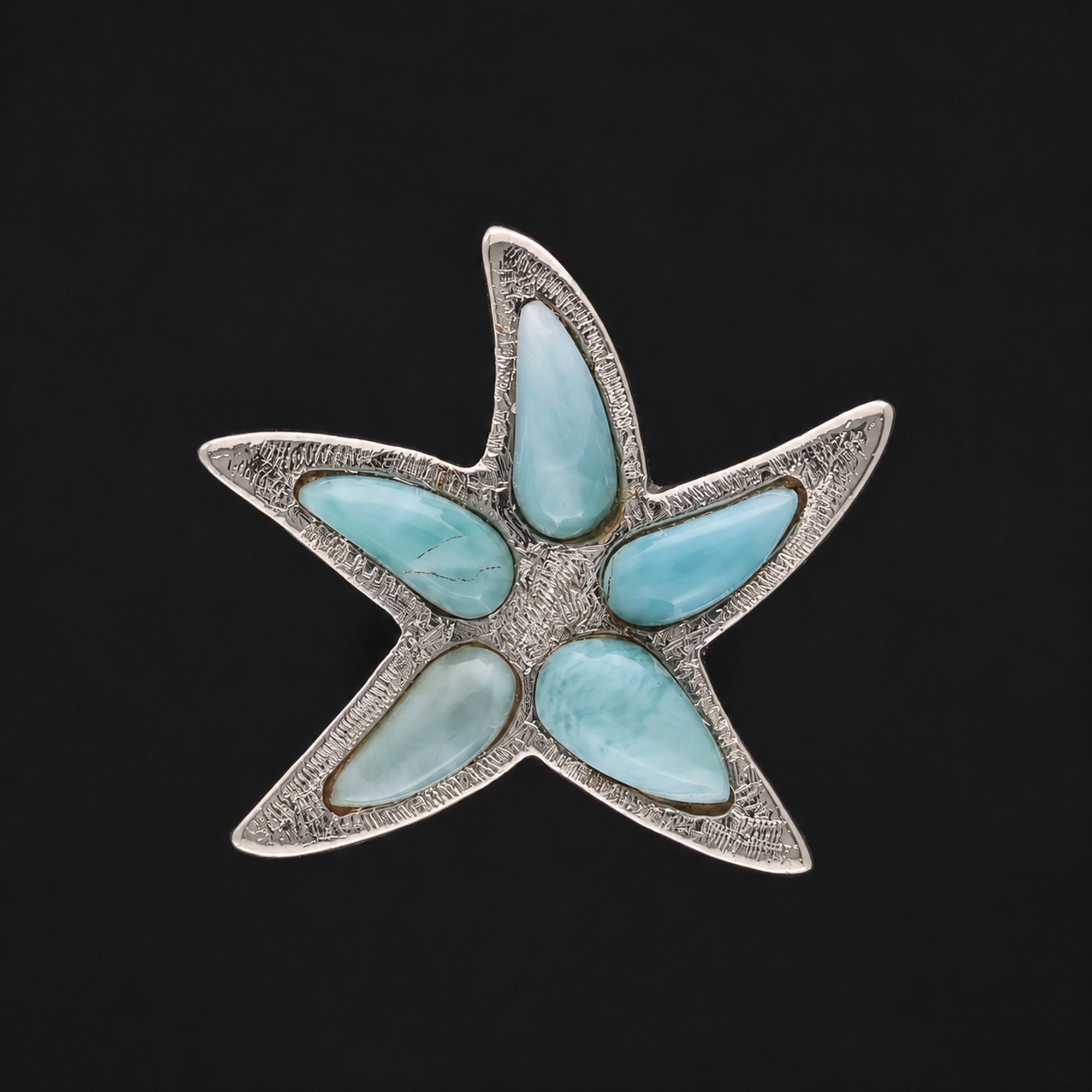 Handgefertigter Larimar Seestern Anhänger aus 925 Sterling Silber | Unikat aus der Dominikanischen Republik (#733)