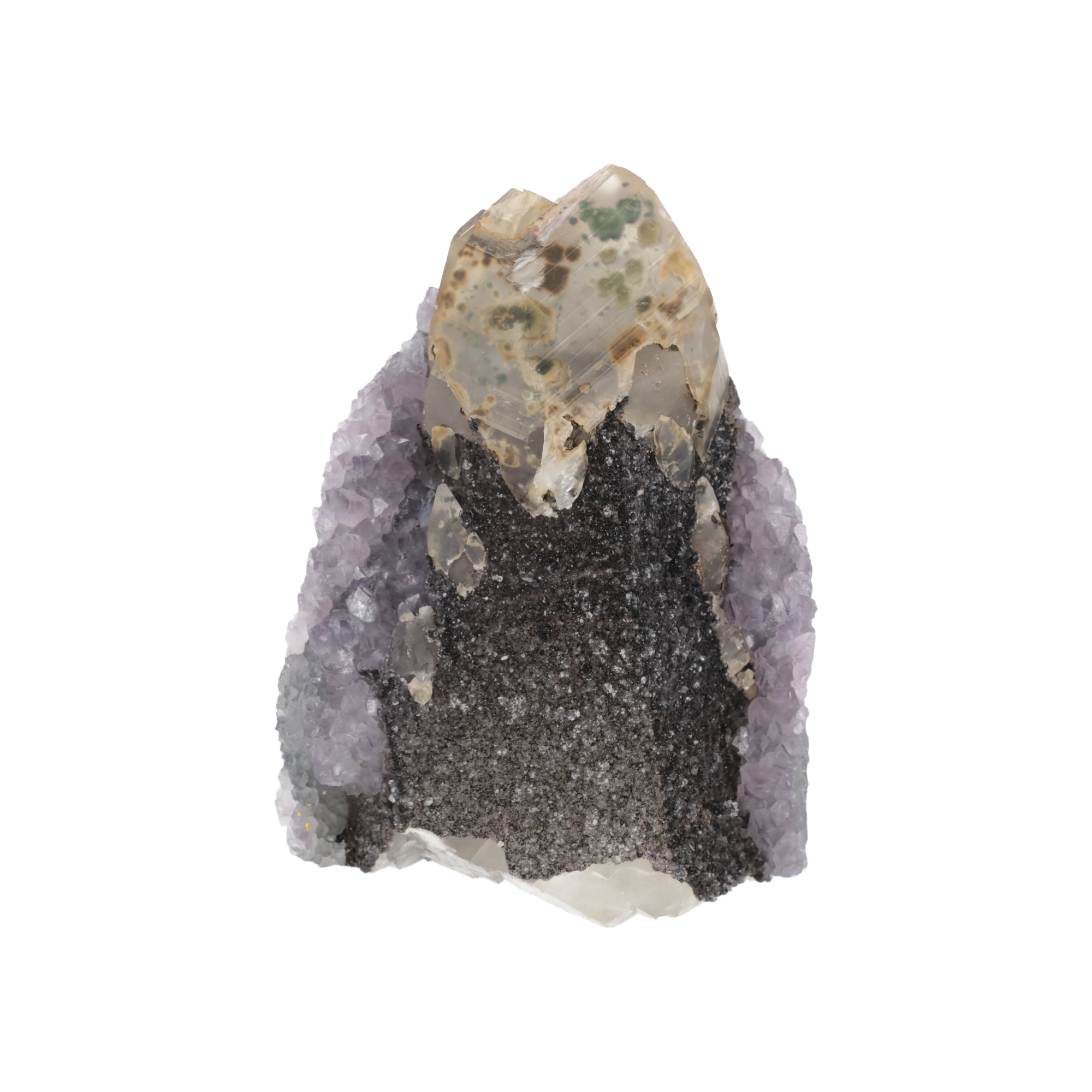 Emerald Summit - 1,545 kg Amethyst mit schwarzem Turmalin & Calcit - Uruguay Unikat (#533)