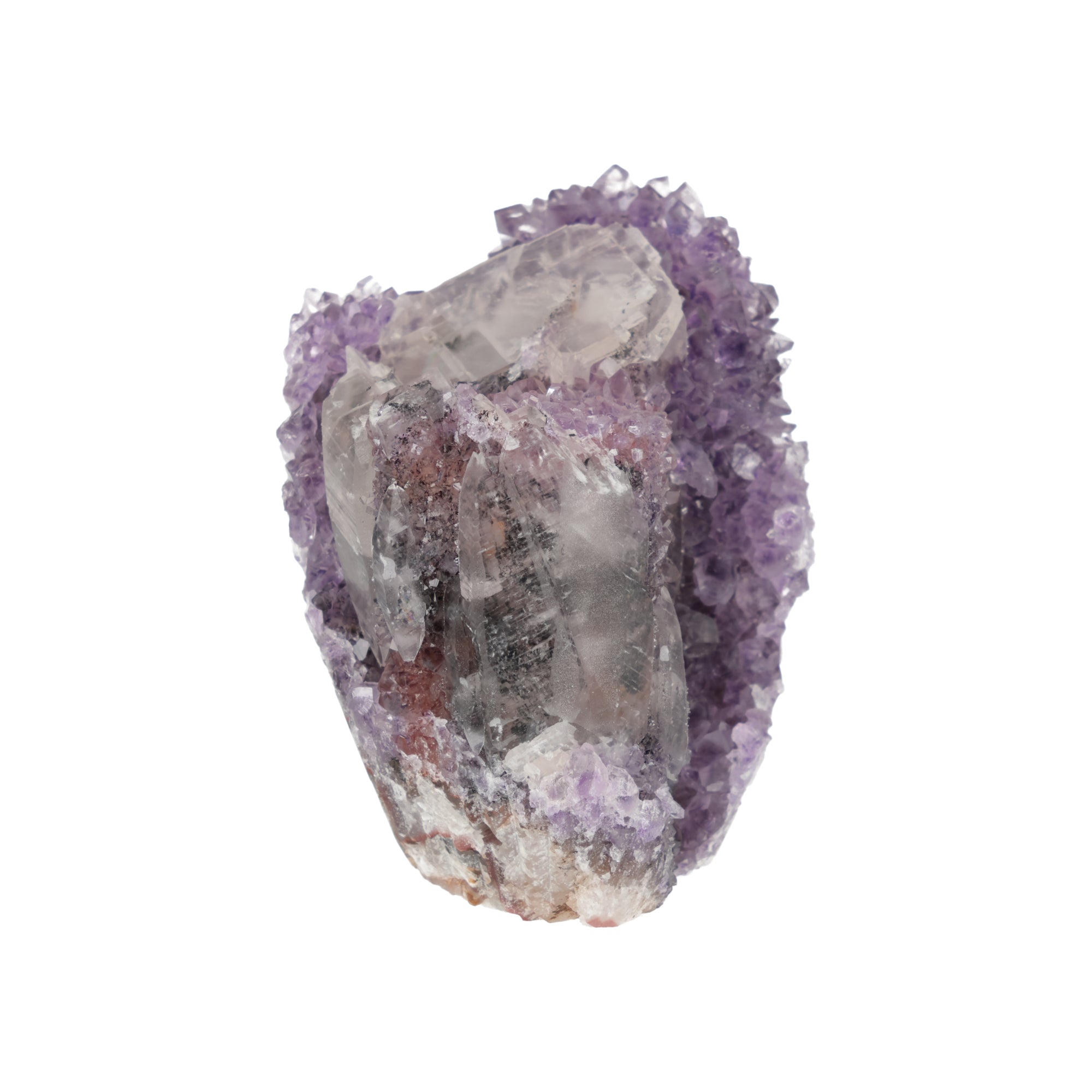 Crystal Veil - 0,642 kg Amethyst mit Calcit, schwarzem Turmalin & Eisenoxidation - Uruguay Unikat (#539)