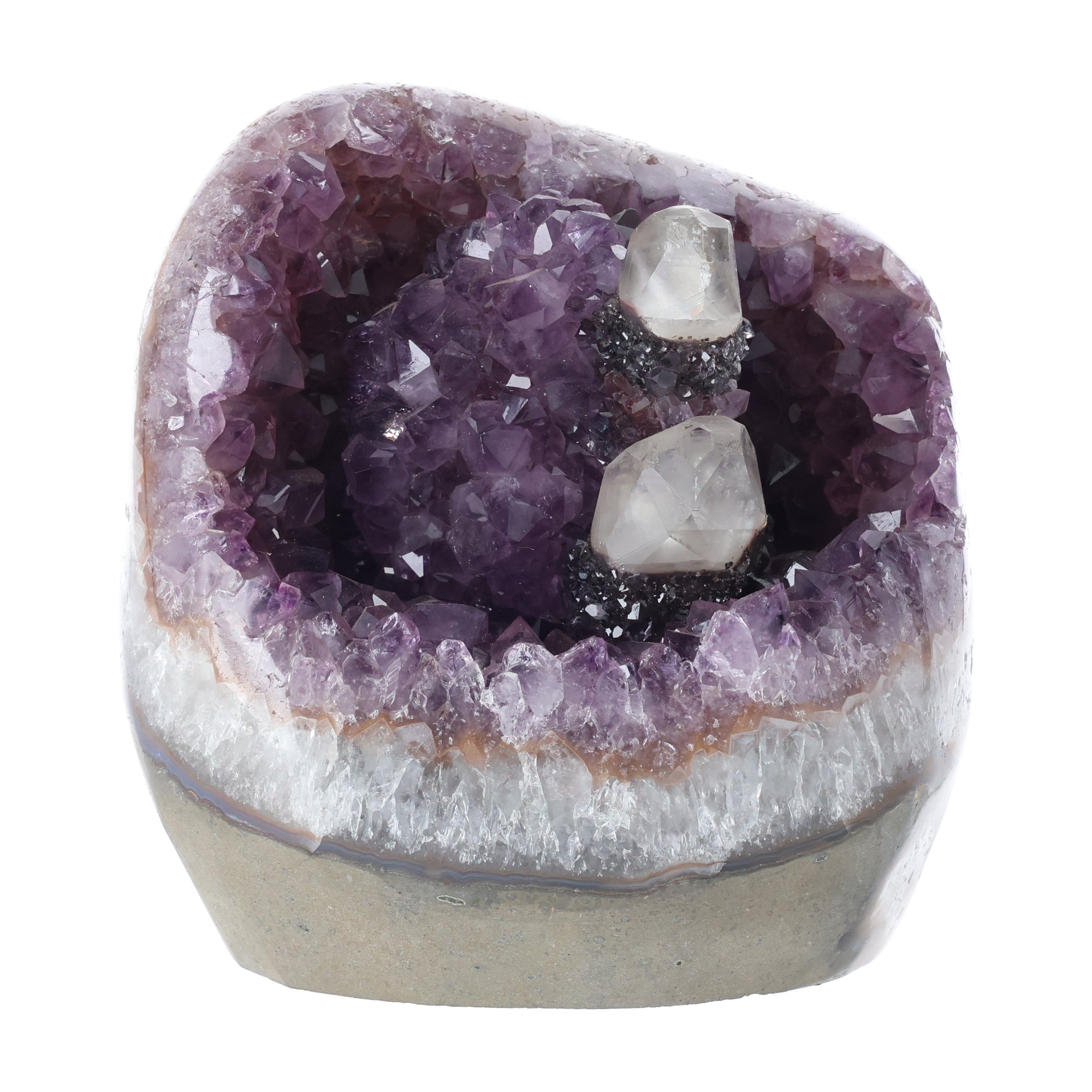 Obsidian Crown - Amethyst mit Kalzit & schwarzem Turmalin aus Uruguay (#005)