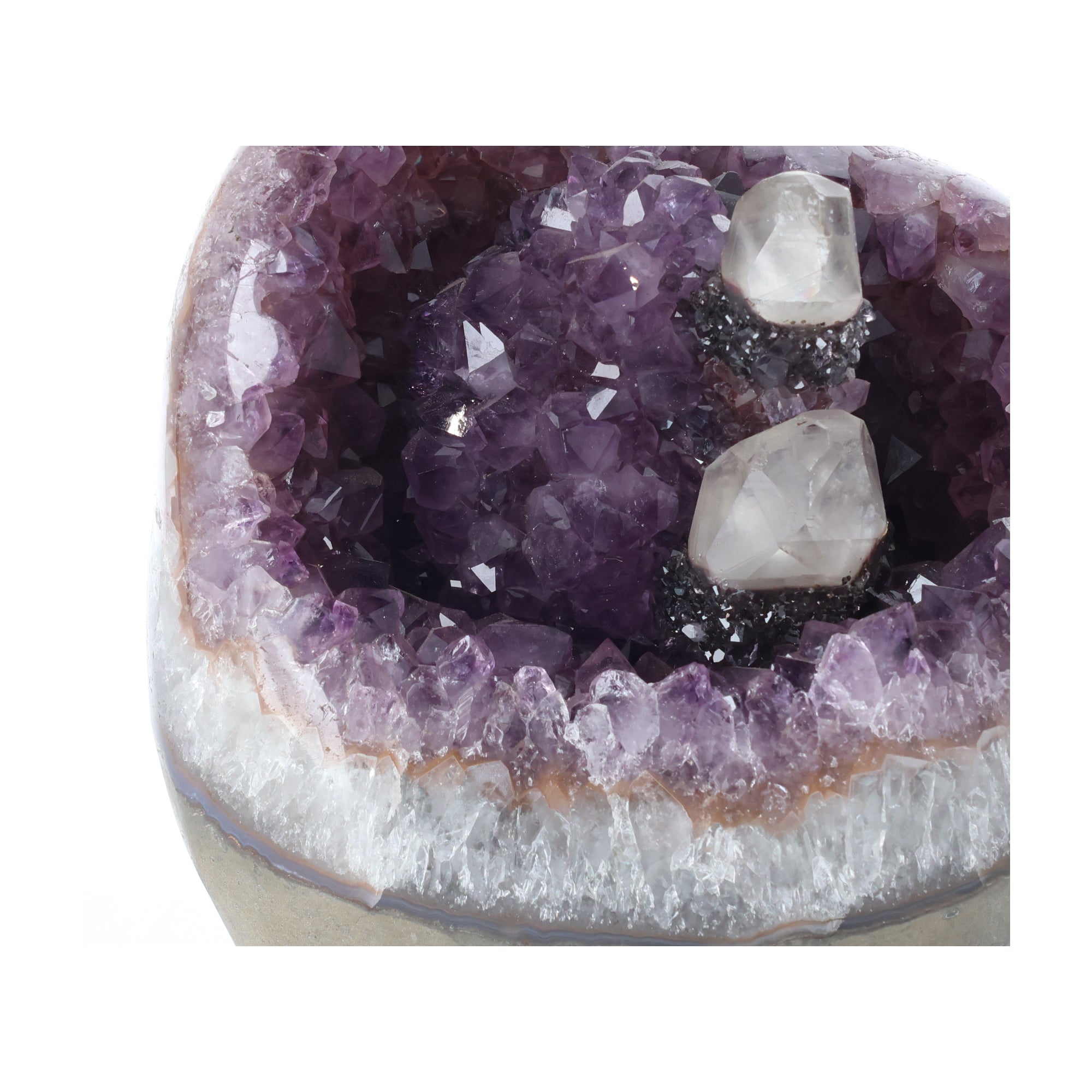 Obsidian Crown - Amethyst mit Kalzit & schwarzem Turmalin aus Uruguay (#005)