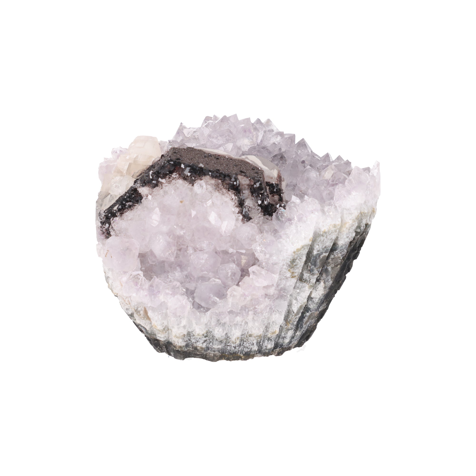 Frosted Ridge ✦ Amethyst mit Calcit & Turmalin aus Uruguay | 1.076 g (#812)