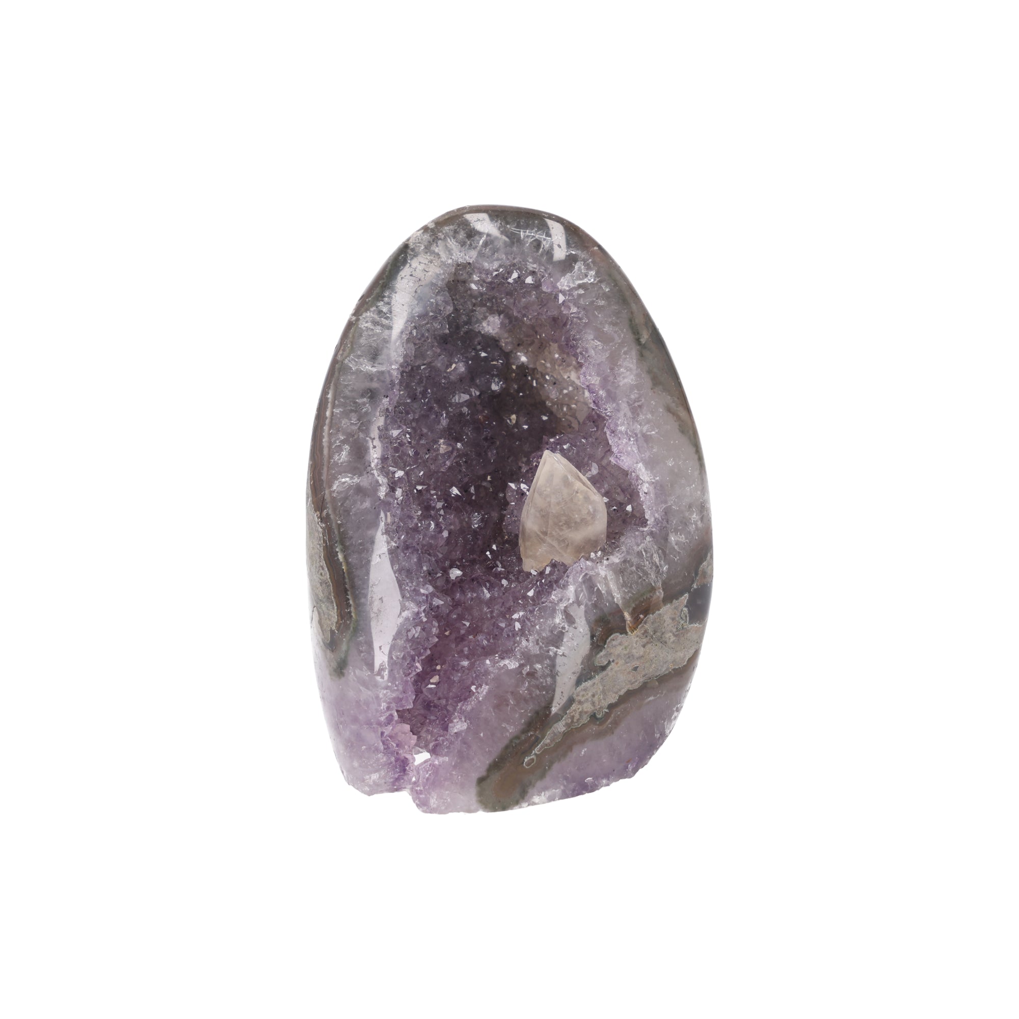 Silver Petal ✦ Amethyst-Druse mit Calcit | 986 g (#875)