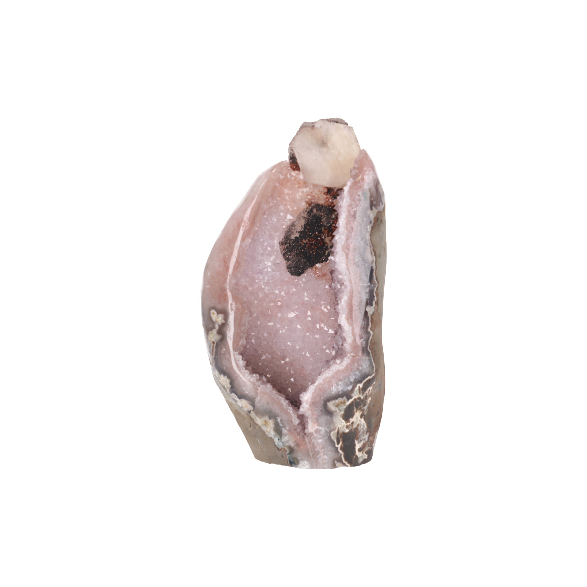Blush Cathedral ✦ Amethyst mit Calcit, Turmalin, Hämatit / Goethit aus Uruguay 2.513 g (#788)