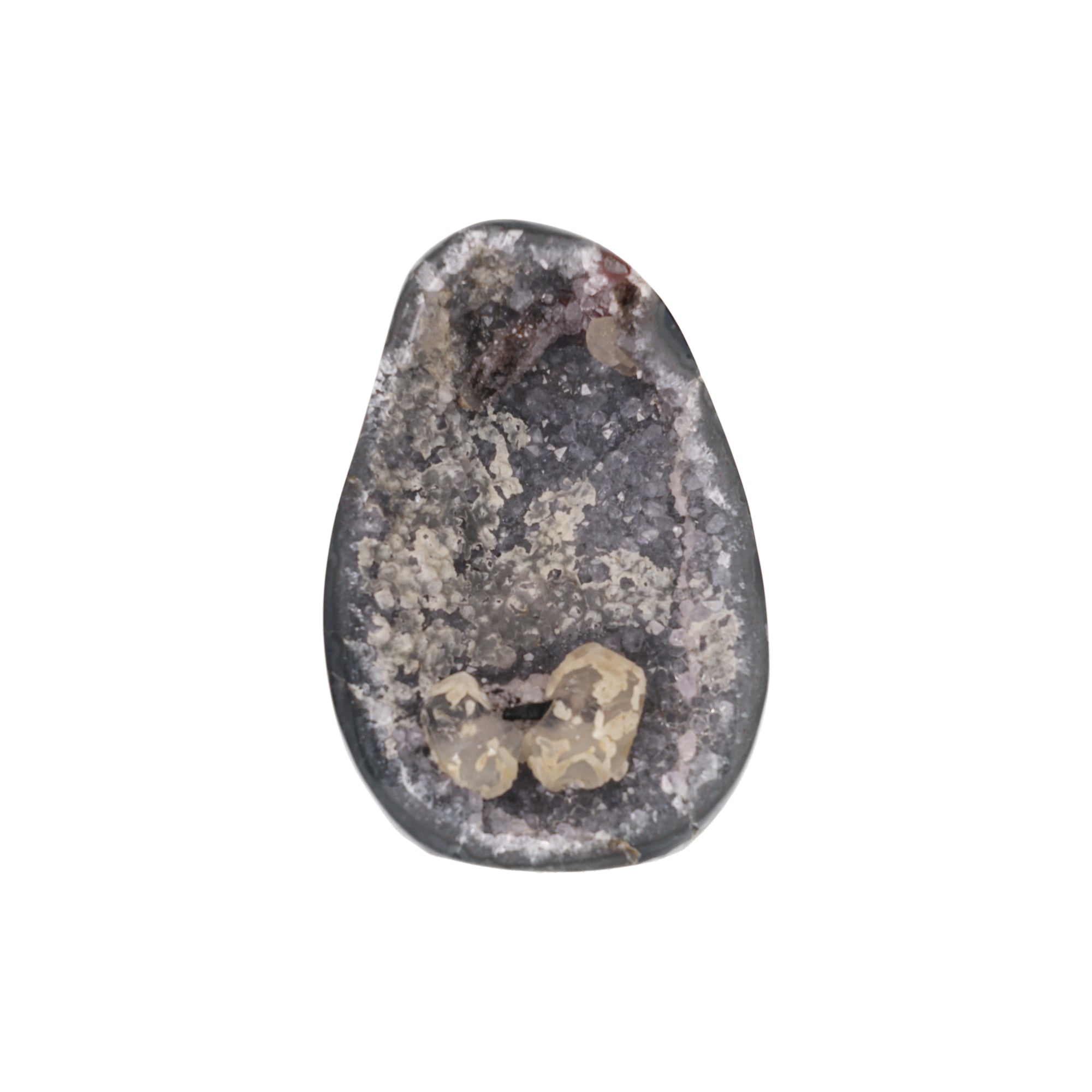 Copper Shadow ✦ Amethyst mit Calcit, Turmalin & Hämatit/Goethit aus Uruguay | 858 g  (#829)
