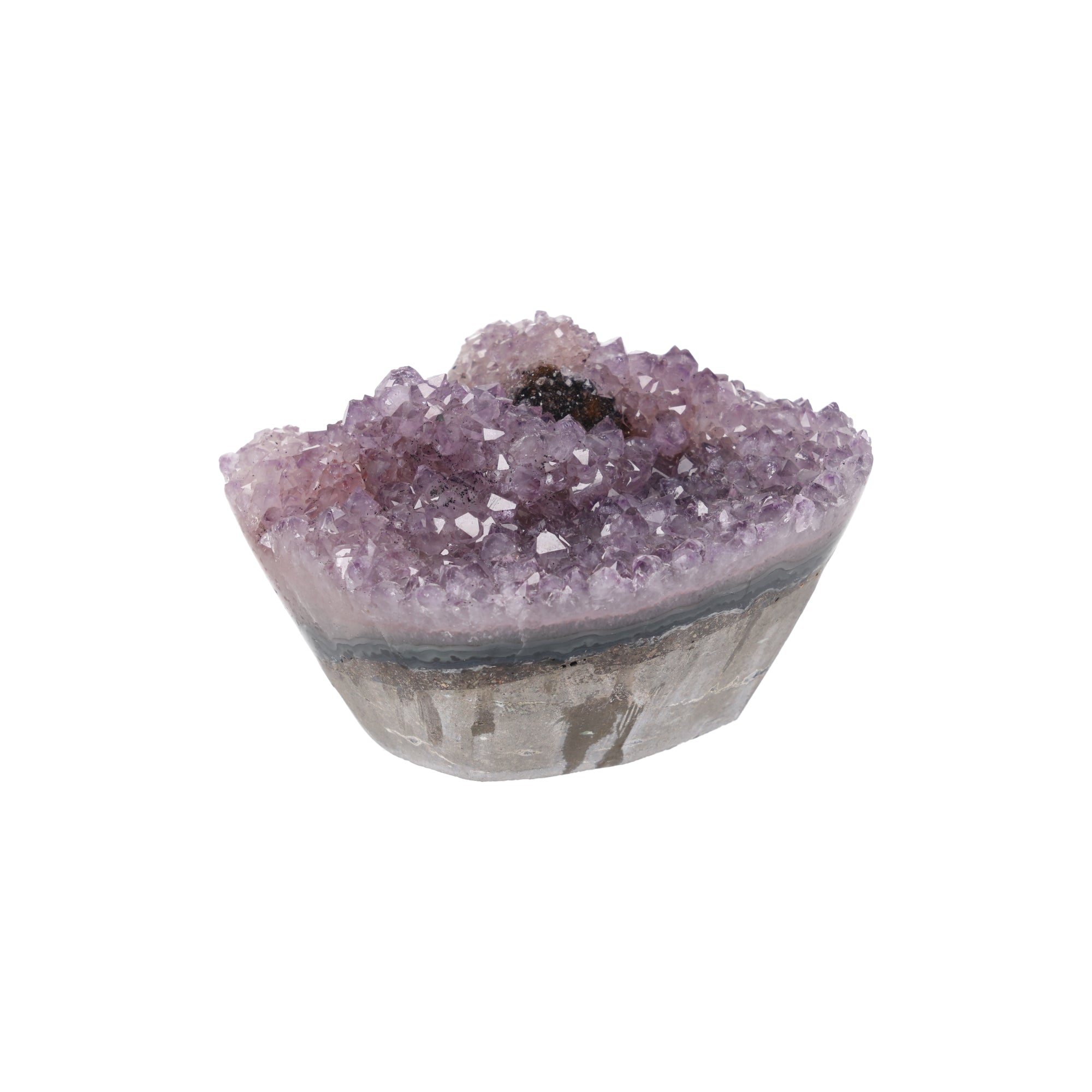 Lavender Basin ✦ Amethyst-Druse mit Calcit & Turmalin aus Uruguay | 954 g (#873)
