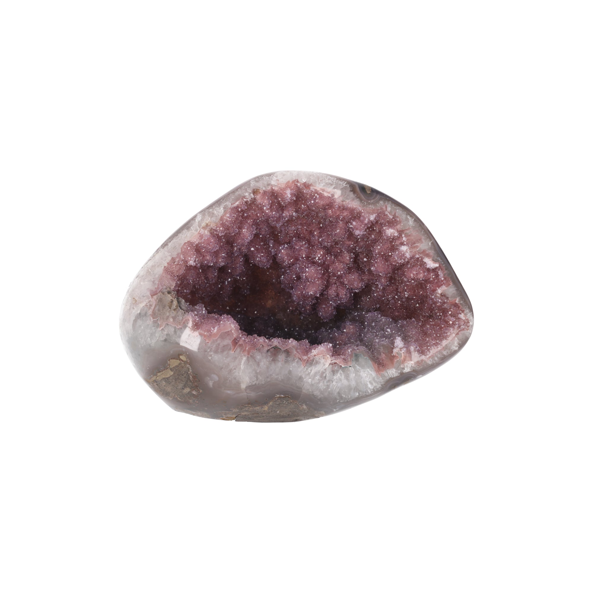 Rose Cavern ✦ Amethyst-Druse mit Calcit & schwarzem Turmalin aus Uruguay | 2.657 g (#868)