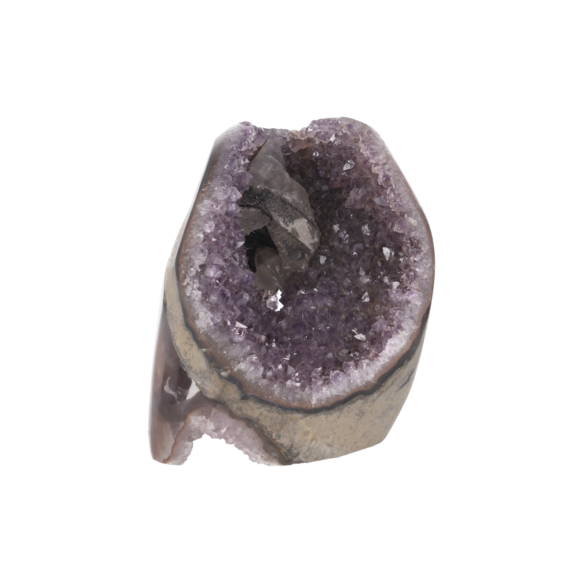 Mystic Hollow ✦ Amethyst-Druse mit Calcit & schwarzem Turmalin | 1.431 g (#872)
