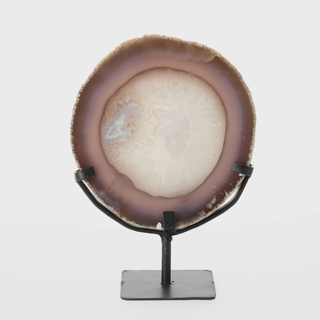 Load video: Aura Circle Agate on Stand - Calm Center &amp; Perfect Harmony