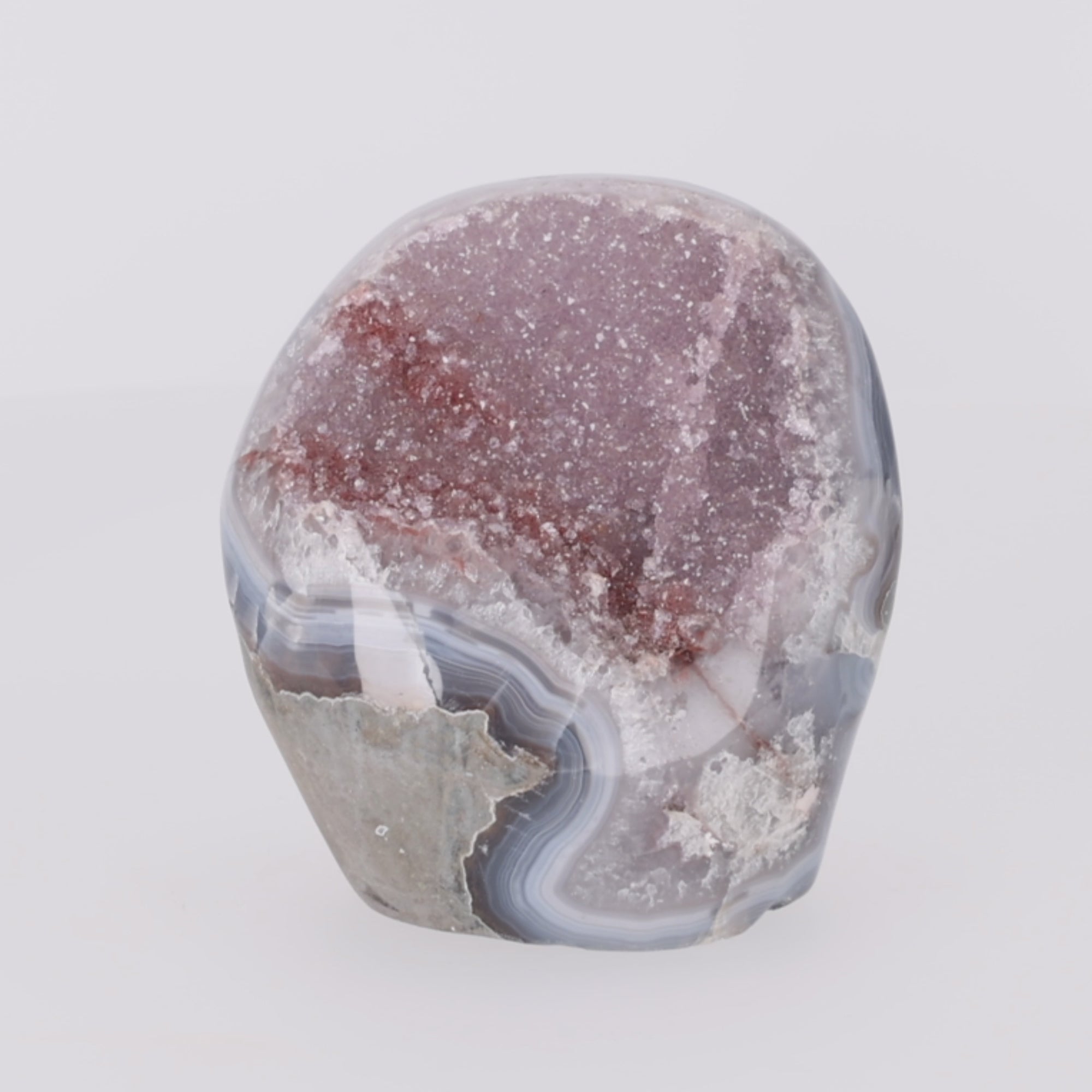 Video laden: Rose Canyon ✦ Amethyst-Druse mit Achatbänderung aus Uruguay | 1.608 g  (#860)
