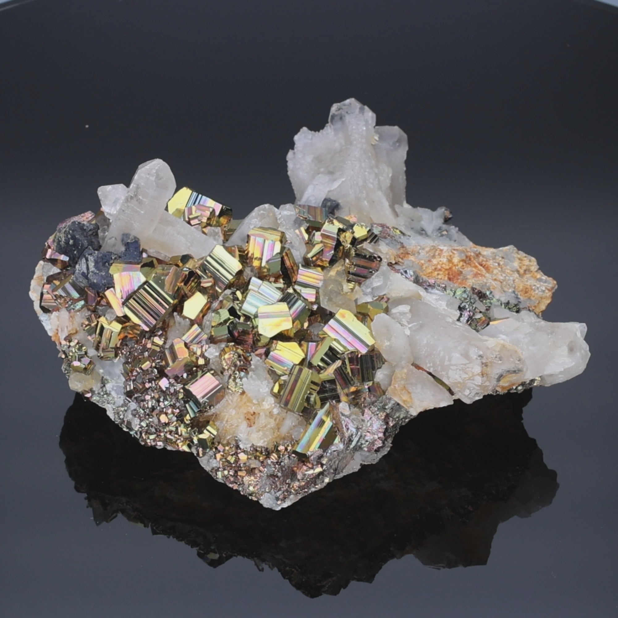 Load video: Crystal Kingdom - Rainbow Pyrite with Sphalerite from Borneo, Indonesia - 672 g (#1358)
