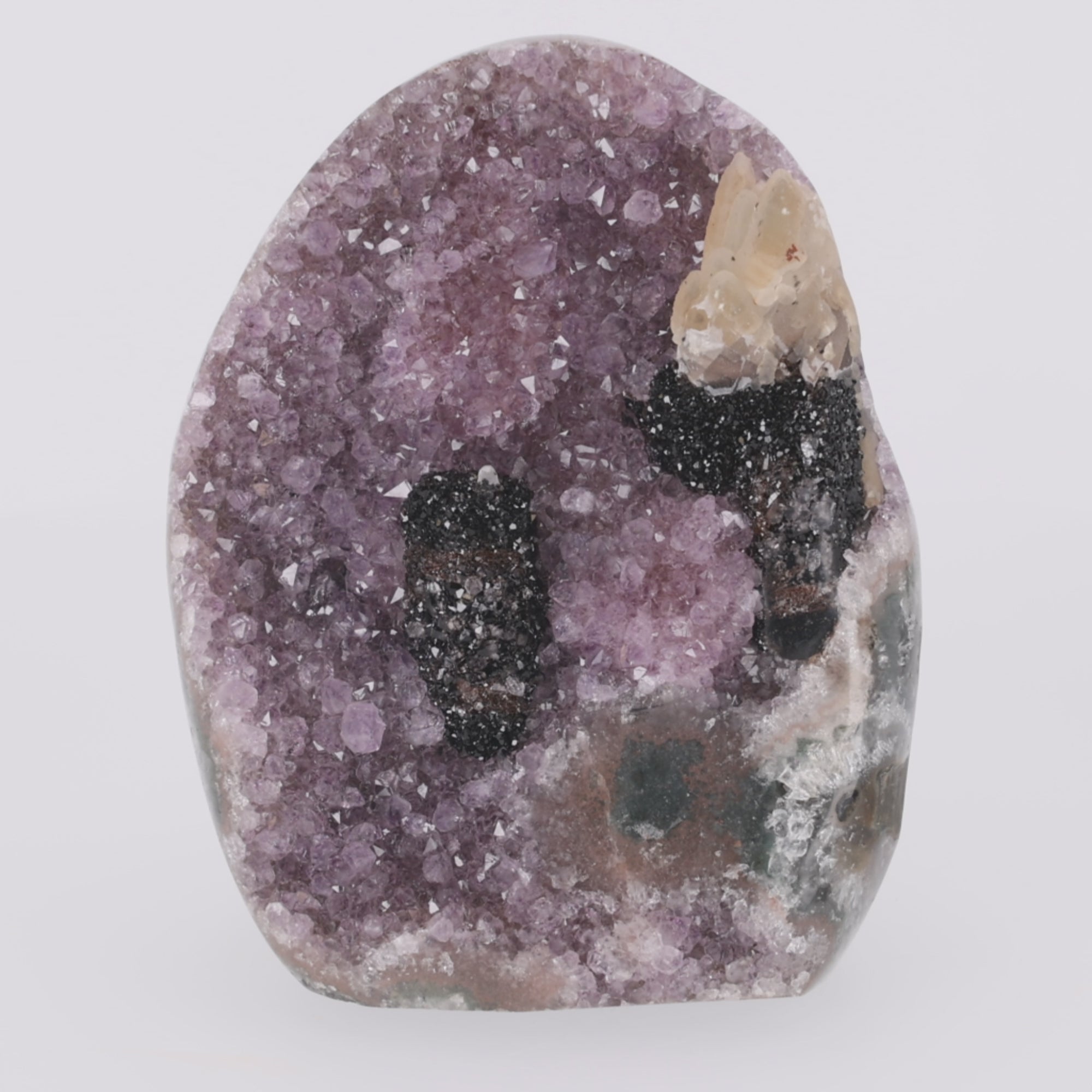 Video laden: Obsidian Bloom ✦ Amethyst mit Calcit aus Uruguay | 5.543 g (#798)