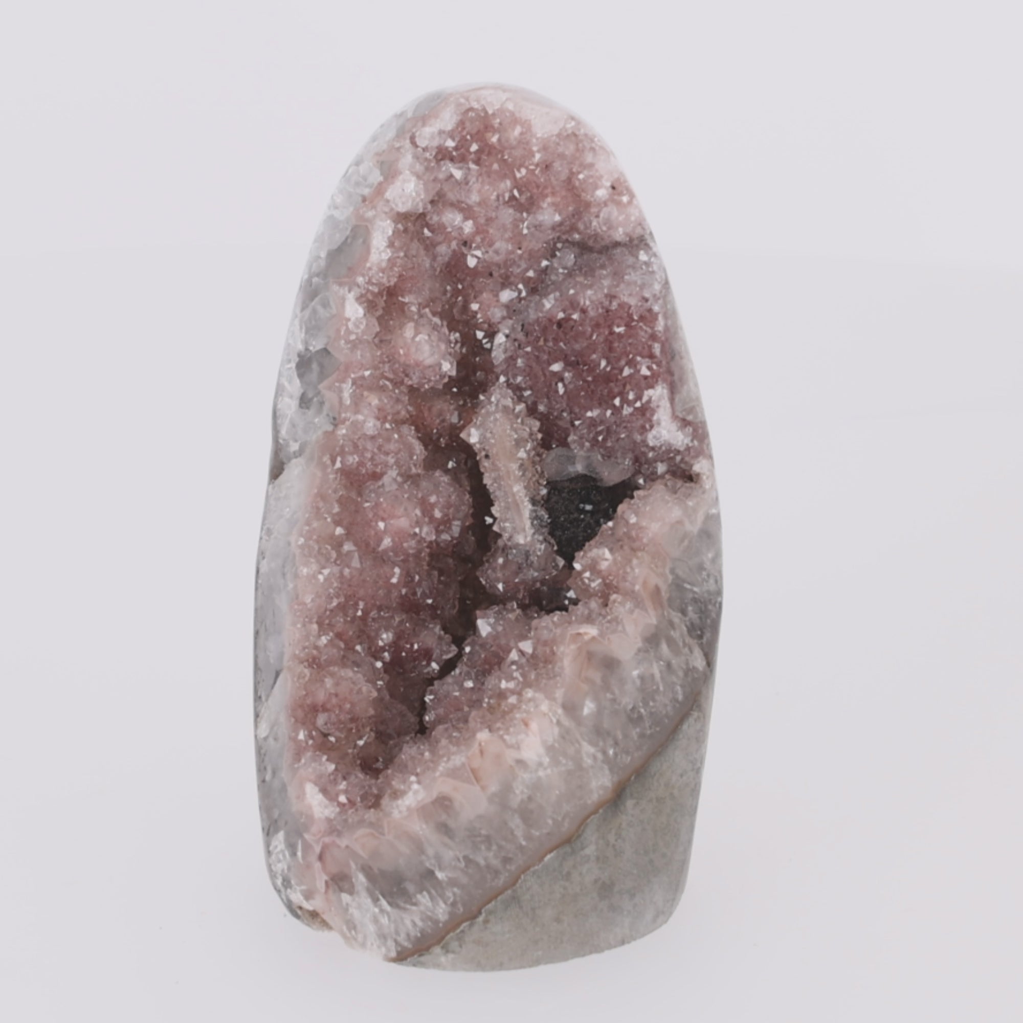 Video laden: Rosé Nocturne ✦ Amethyst mit Calcit, Turmalin &amp; Drusy aus Uruguay | 1.154 g (#821)