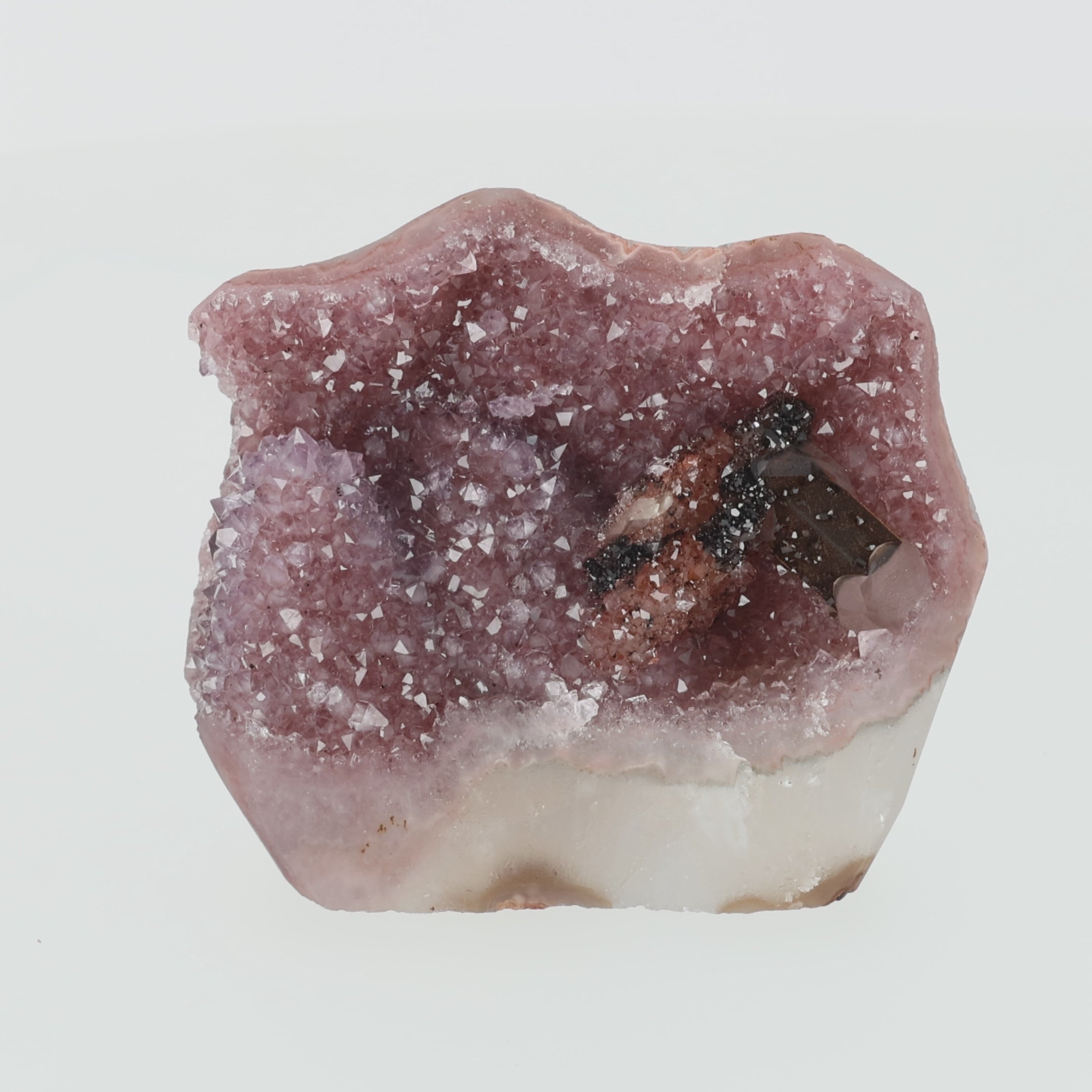 Video laden: Crimson Legacy - 1,076 kg French Rosé Amethyst mit Turmalin - Uruguay Unikat (#534)