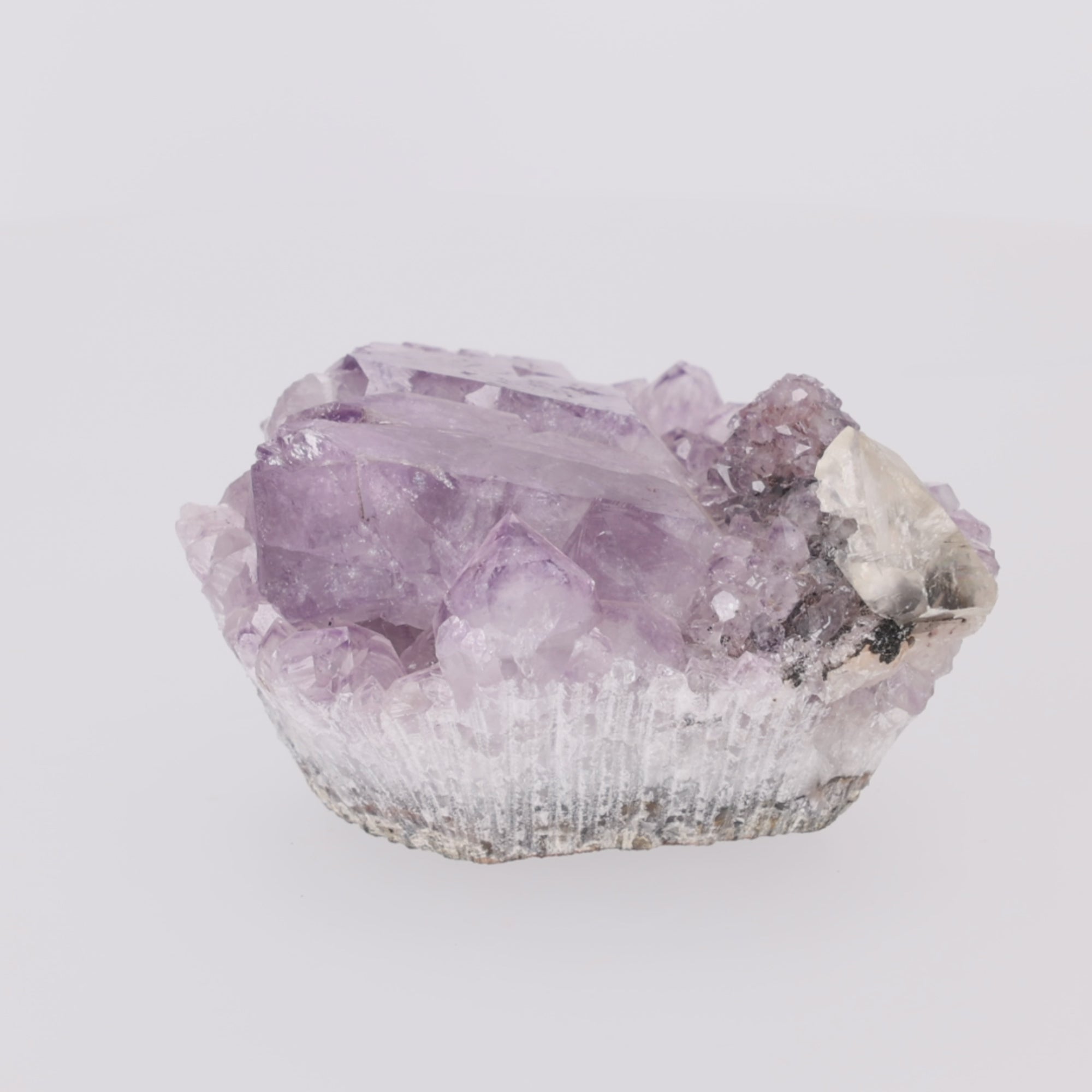 Video laden: Lavender Crown ✦ Amethyst mit Calcit &amp; Turmalin aus Uruguay | 1.637 g (#822)
