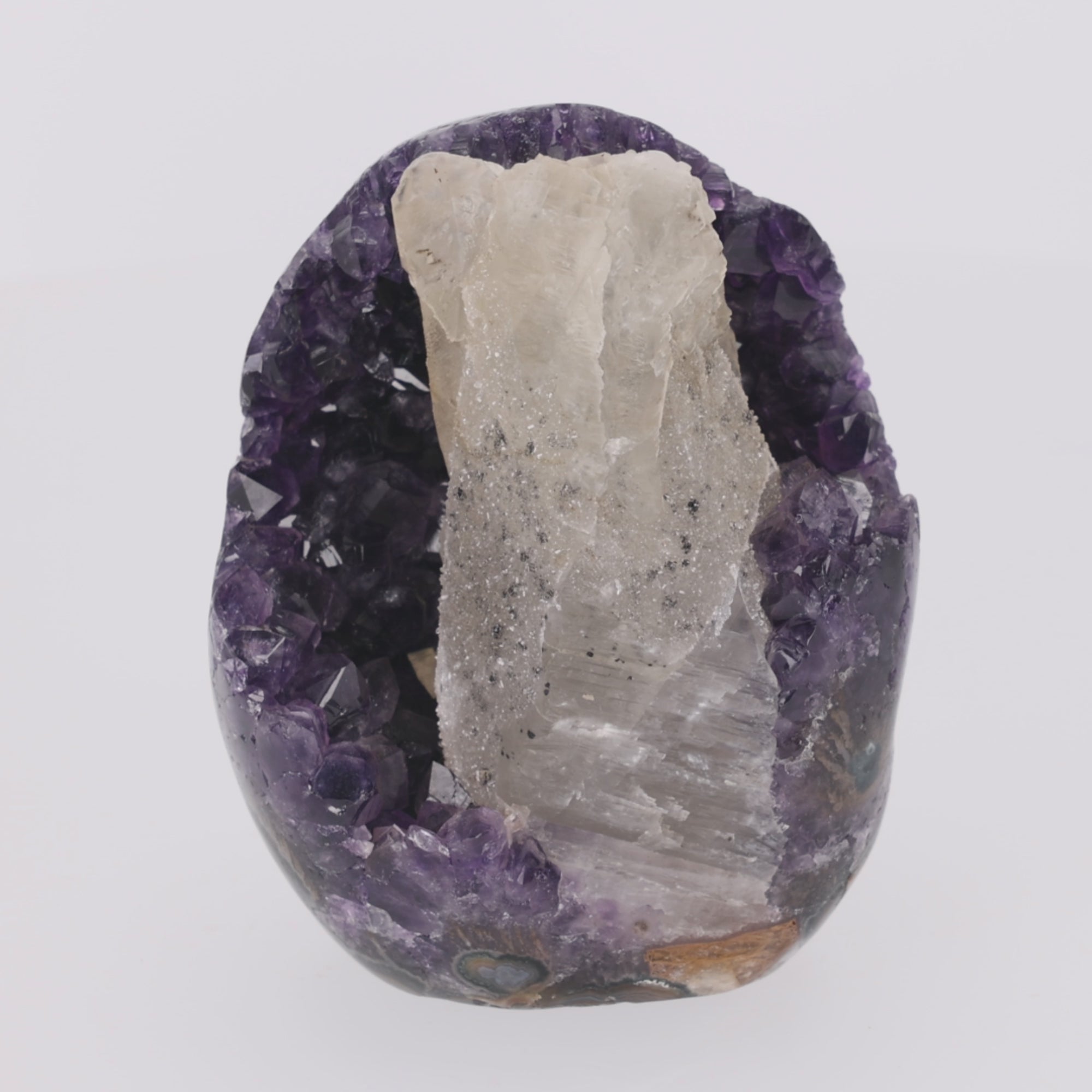 Video laden: Crystal Veil ✦ Amethyst mit Calcit, Turmalin &amp; Drusy aus Uruguay | 2.154 g (#787)