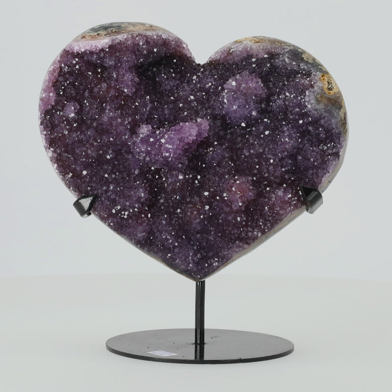 Amethyst Herz aus Brasilien auf Metallständer mit tiefvioletter Kristallstruktur 22 cm hoch 2,5 kg schwer