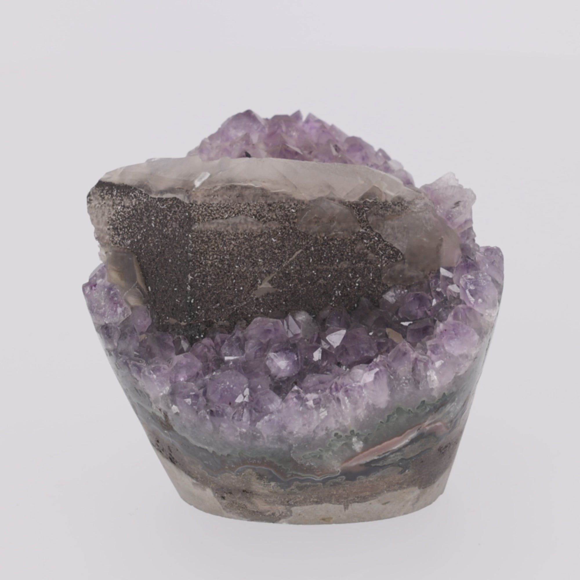Video laden: Shadow Crest ✦ Amethyst mit Calcit aus Uruguay | 1.144 g (#815)