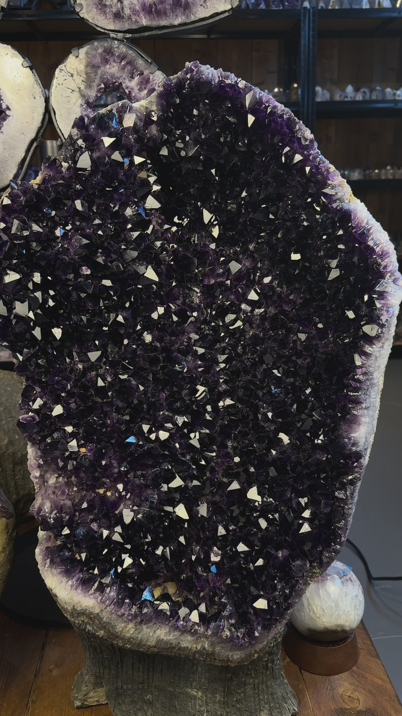 Amethyst Geode 103,6 kg aus Uruguay mit intensiver dunkelvioletter Farbe und dichter Kristallstruktur